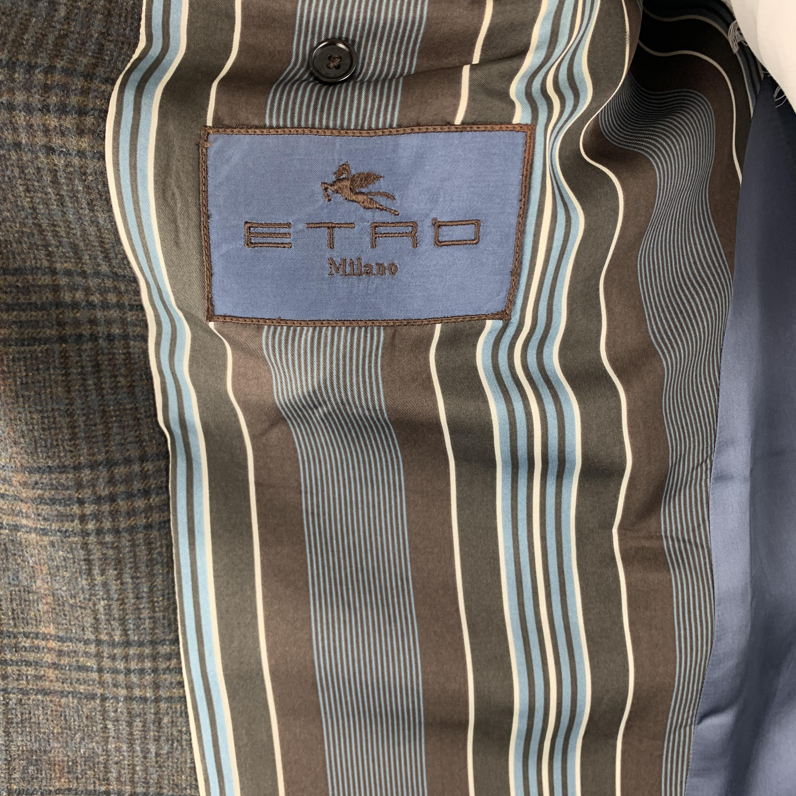 ETRO Size 42 Long Taupe Plaid Wool / Cashmere Tab Collar Sport Coat 2