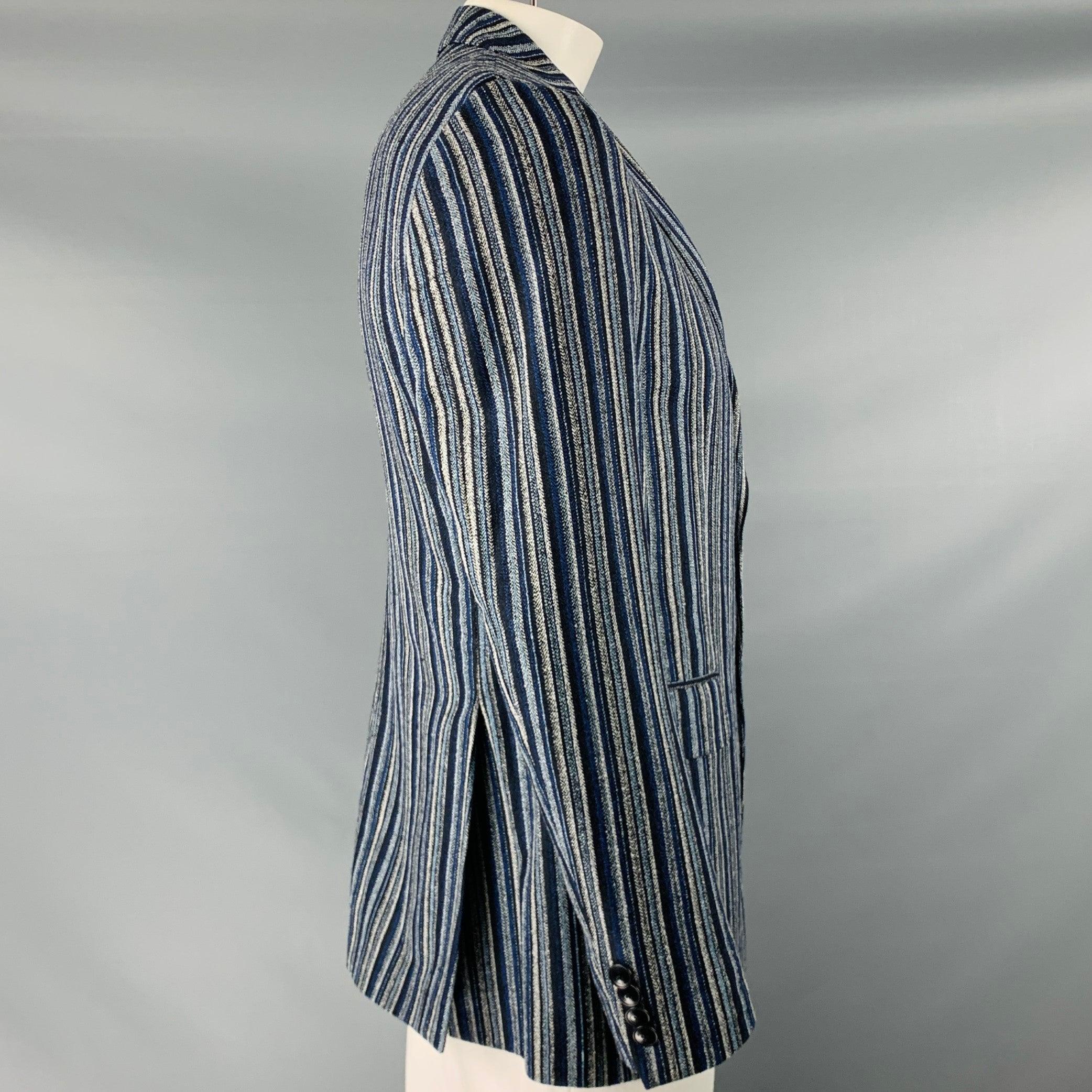 ETRO Size 42 Navy Black White Stripe Wool Blend Notch Lapel Sport Coat In Excellent Condition For Sale In San Francisco, CA