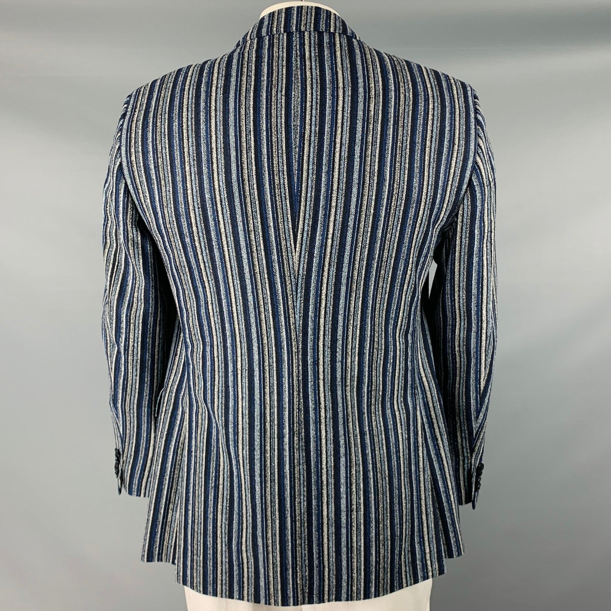 Men's ETRO Size 42 Navy Black White Stripe Wool Blend Notch Lapel Sport Coat For Sale