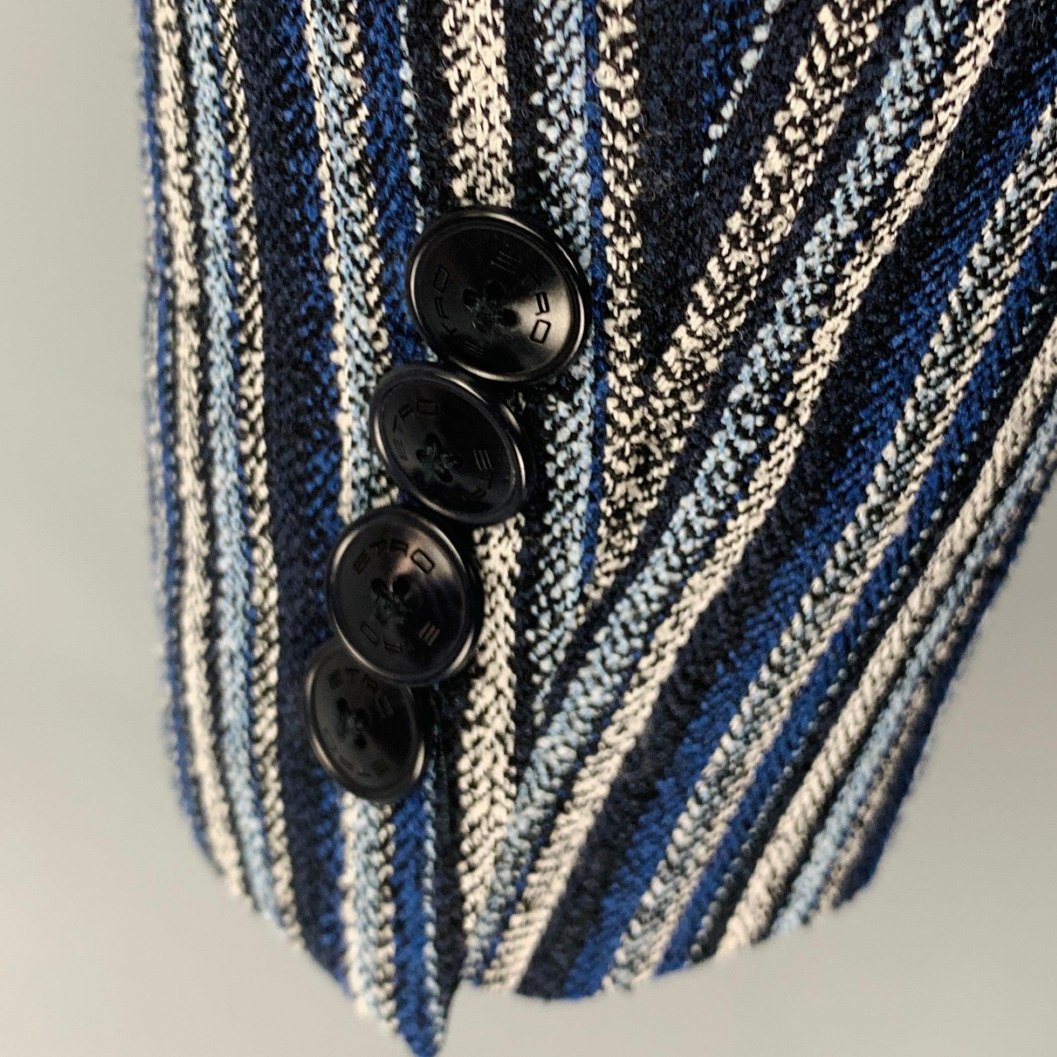 ETRO Size 42 Navy Black White Stripe Wool Blend Notch Lapel Sport Coat For Sale 1