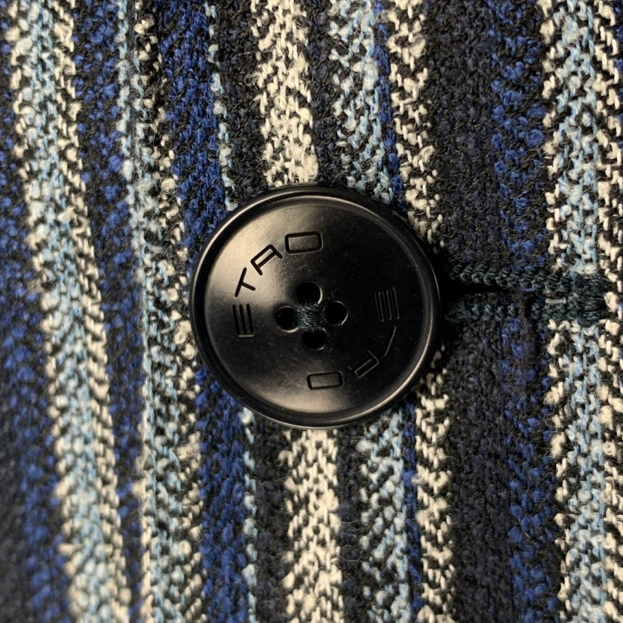 ETRO Größe 42 Marineblau Schwarz Weiß Gestreift Wollmischung Notch Revers Sportmantel im Angebot 2