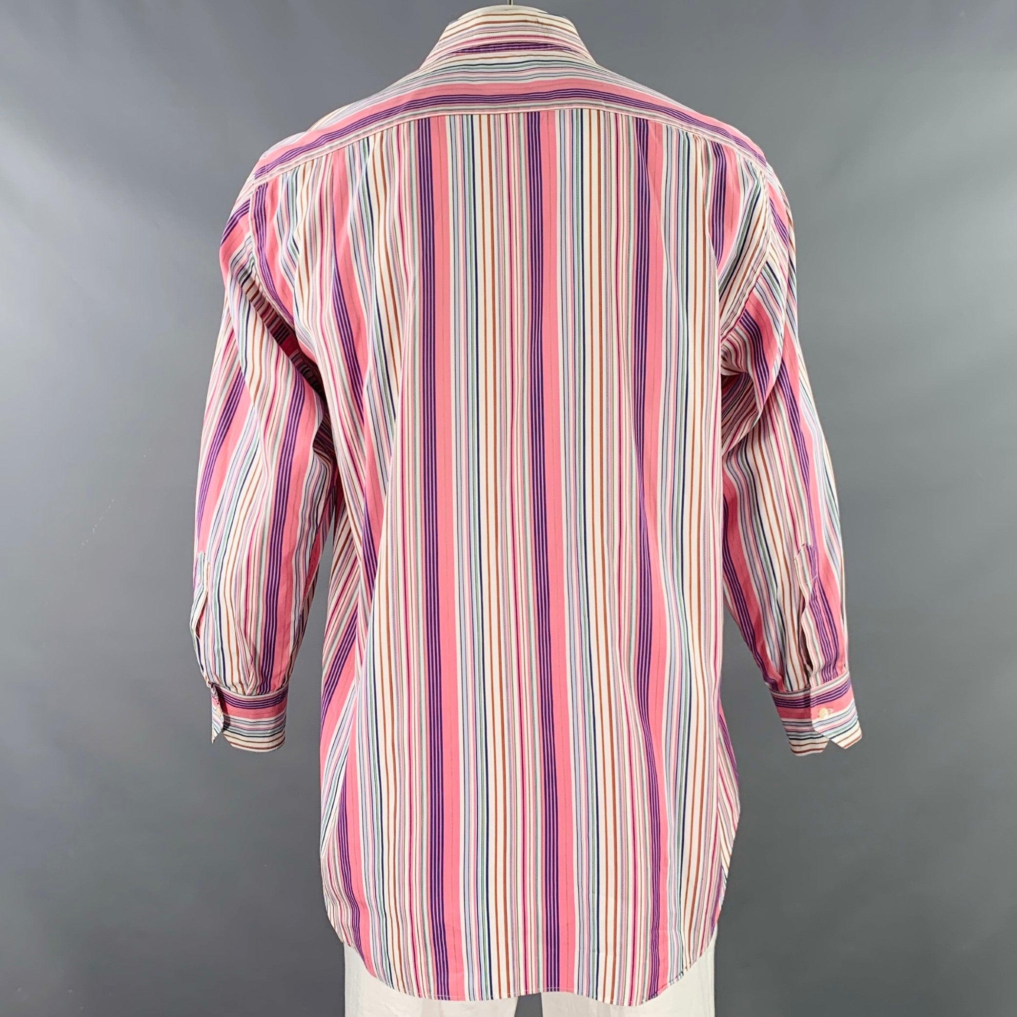 ETRO Size 42 Pink Multi Color Stripe Cotton Spread Collar Long Sleeve Shirt In Excellent Condition For Sale In San Francisco, CA