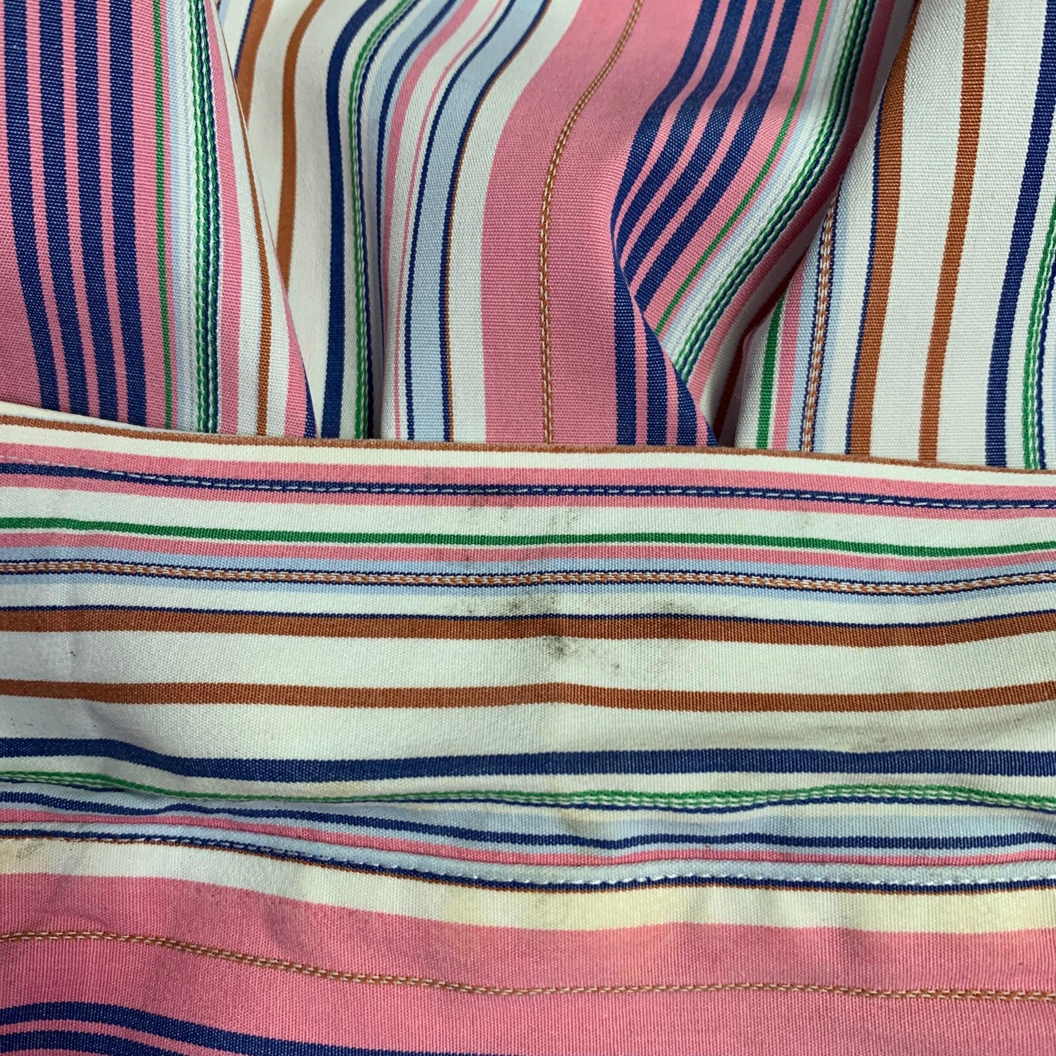 Men's ETRO Size 42 Pink Multi Color Stripe Cotton Spread Collar Long Sleeve Shirt For Sale