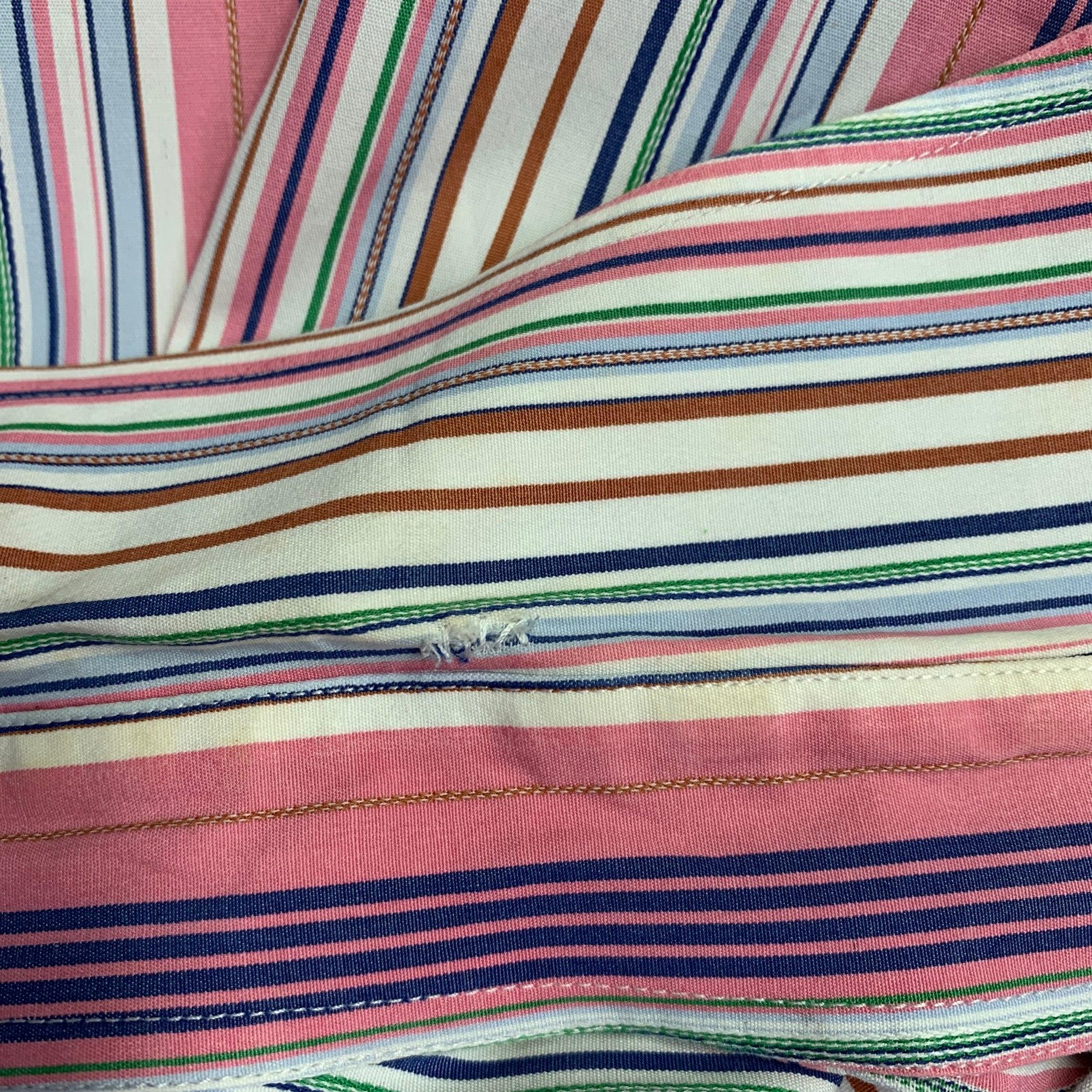ETRO Size 42 Pink Multi Color Stripe Cotton Spread Collar Long Sleeve Shirt For Sale 1