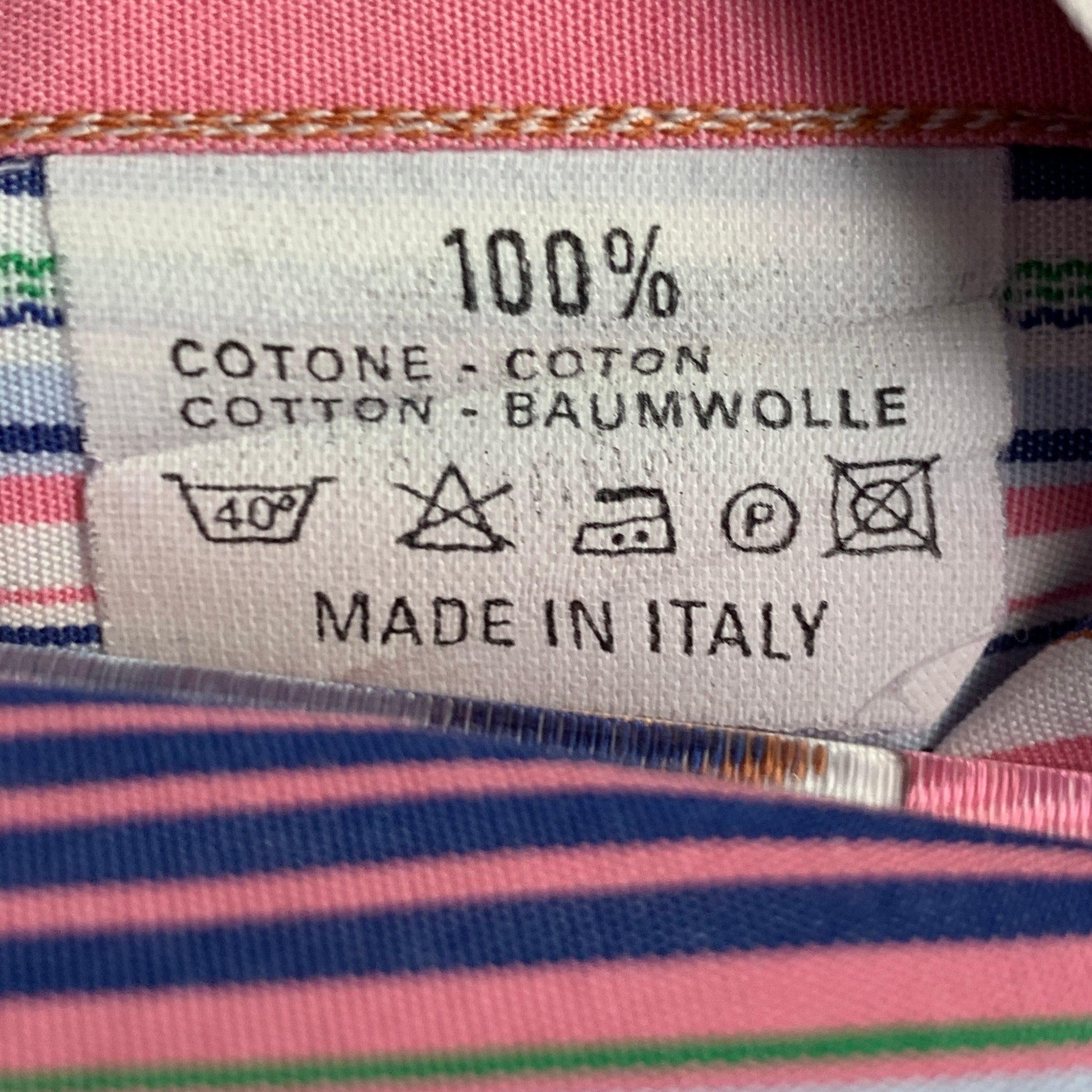 ETRO Size 42 Pink Multi Color Stripe Cotton Spread Collar Long Sleeve Shirt For Sale 3