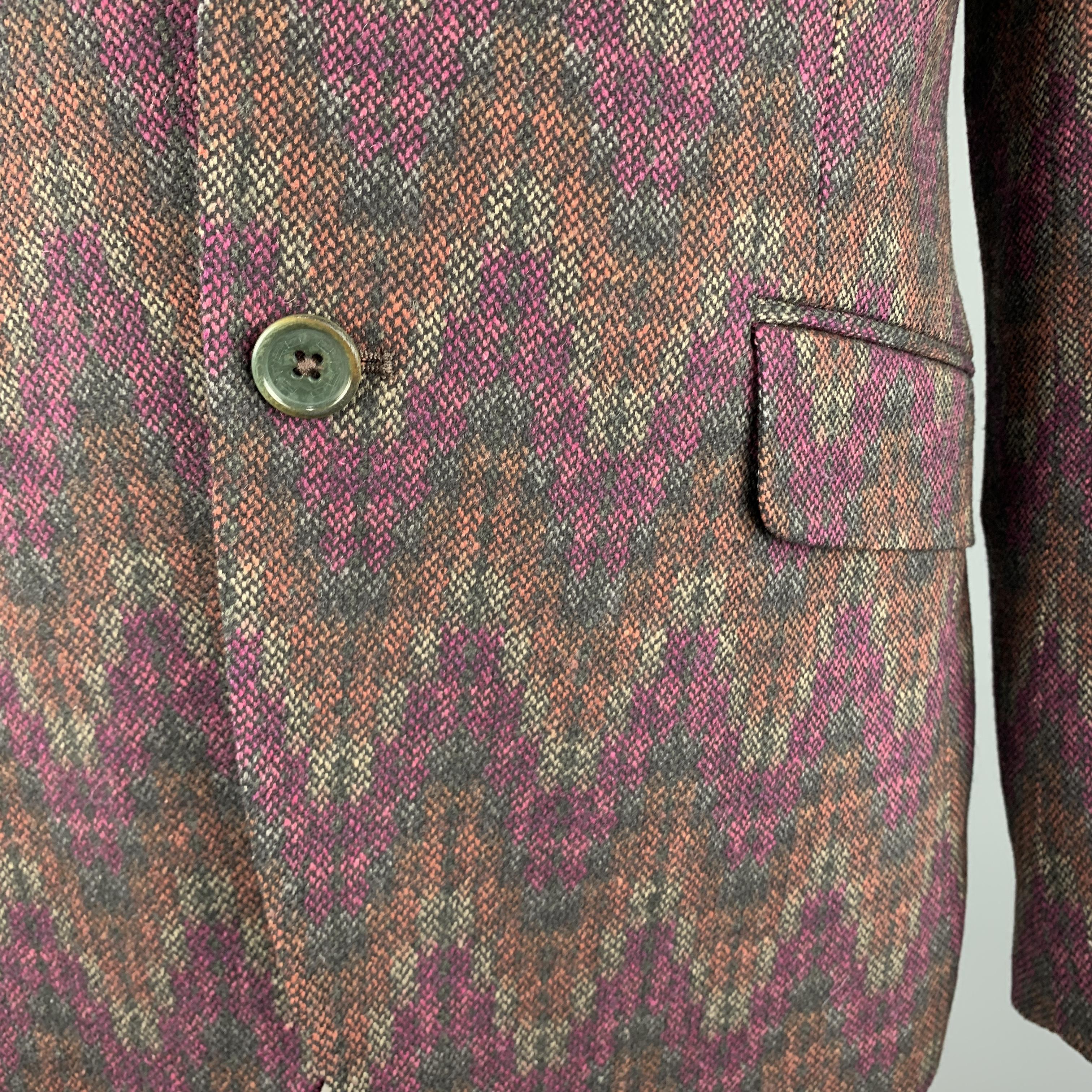 Brown ETRO Size 42 Print Multi-Color Wool Blend Notch Lapel Sport Coat