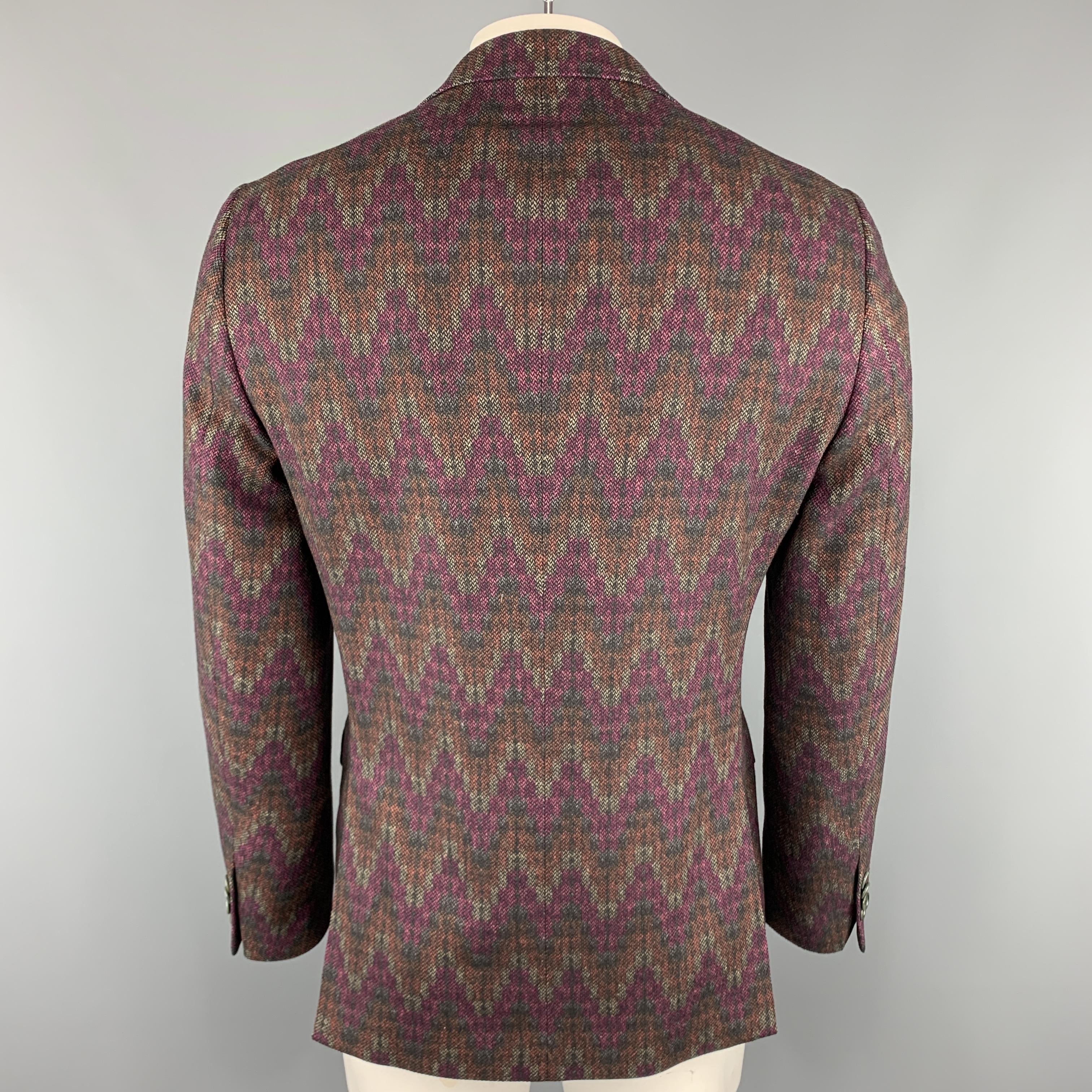 Men's ETRO Size 42 Print Multi-Color Wool Blend Notch Lapel Sport Coat