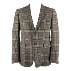 ETRO Size 42 Purple Black Mustard Plaid Wool Single Breasted Sport Coat