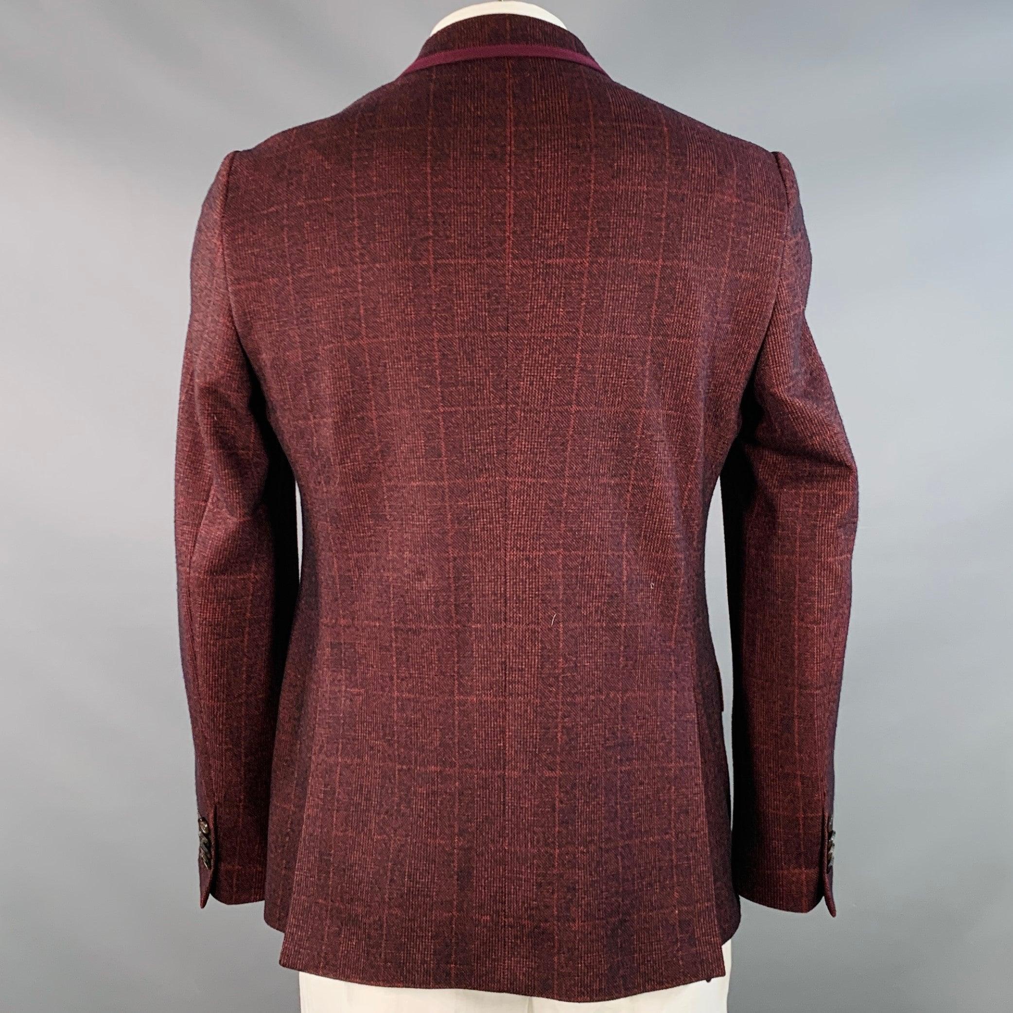 ETRO Größe 42 Rot Schwarz Glenplaid Wolle Kontrastbesatz Revers Sportmantel Herren im Angebot