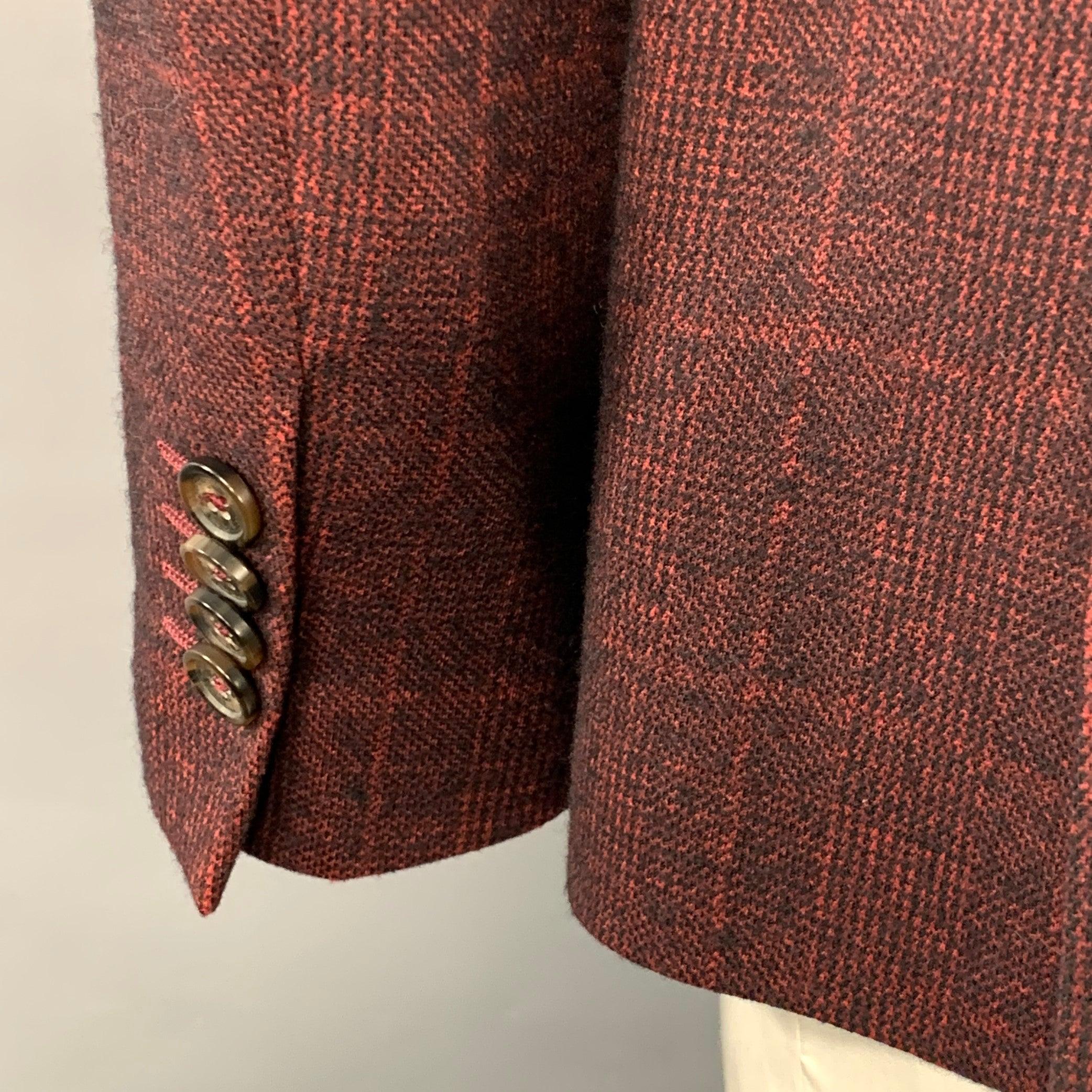 ETRO Größe 42 Rot Schwarz Glenplaid Wolle Kontrastbesatz Revers Sportmantel im Angebot 1