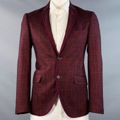 ETRO Größe 42 Rot Schwarz Glenplaid Wolle Kontrastbesatz Revers Sportmantel