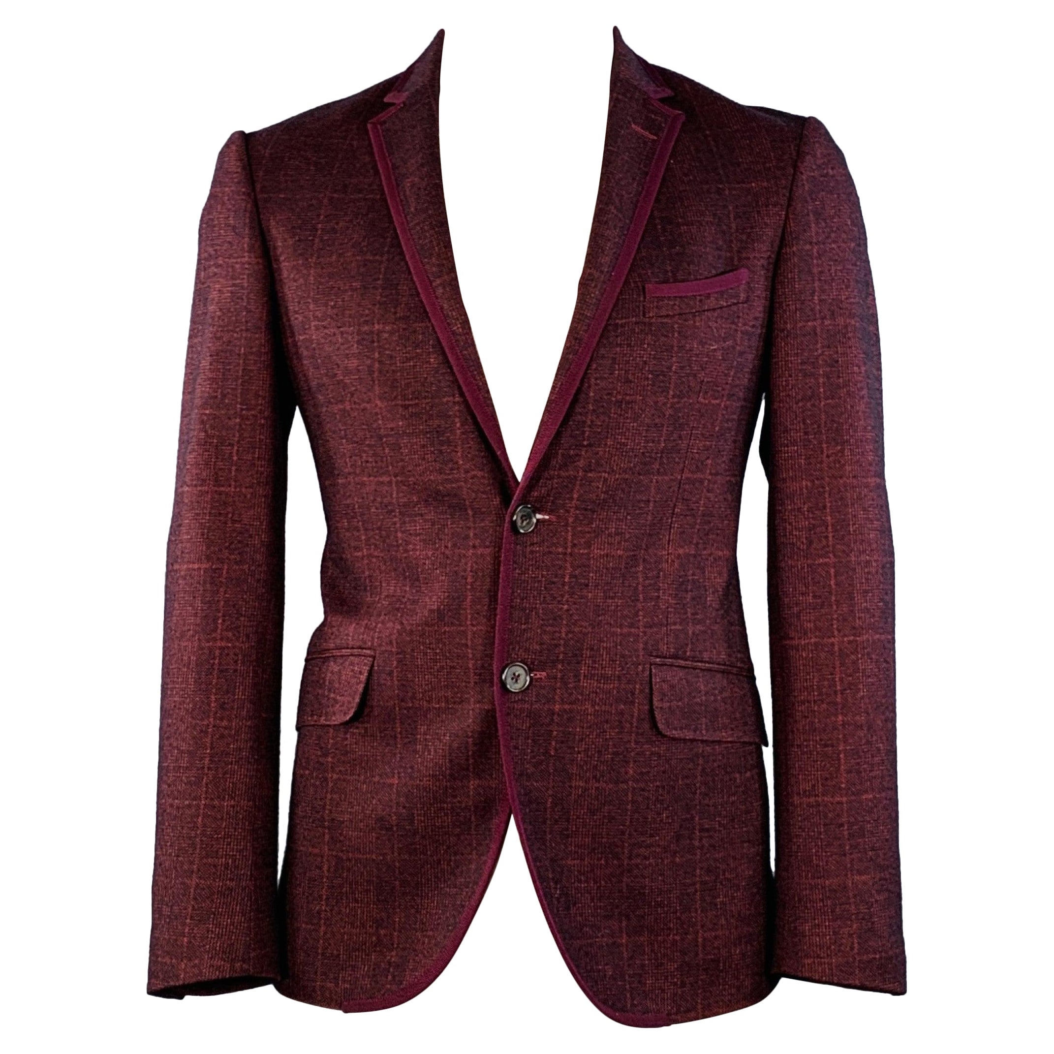 ETRO Größe 42 Rot Schwarz Glenplaid Wolle Kontrastbesatz Revers Sportmantel