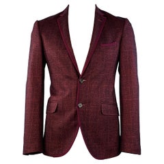 ETRO Größe 42 Rot Schwarz Glenplaid Wolle Kontrastbesatz Revers Sportmantel