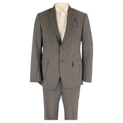 ETRO Größe 42 Regular Grau & Braun gestreifter Anzug aus Wolle mit Notch-Revers