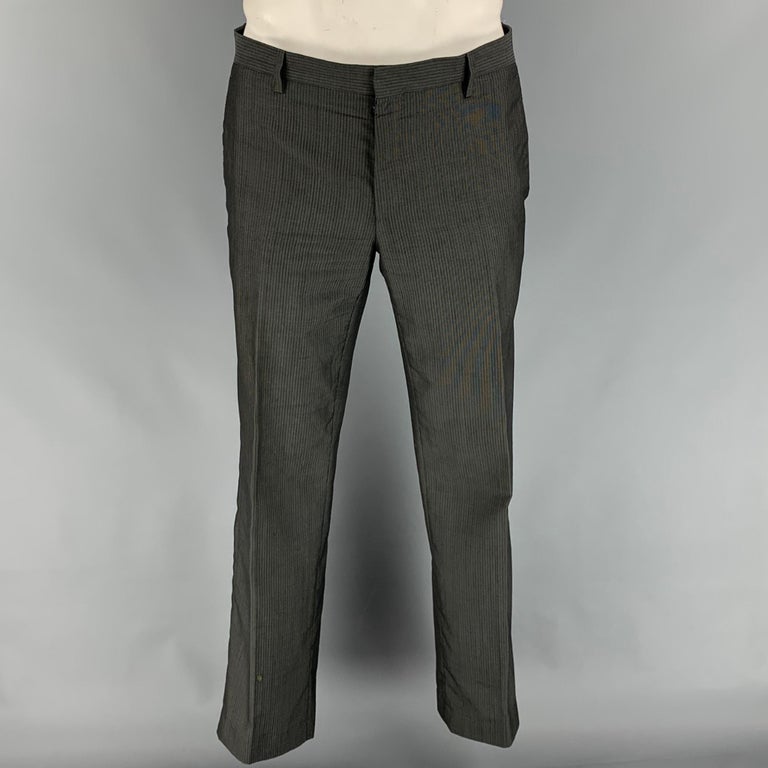 ETRO Size 42 Regular Gray & Charcoal Stripe Wool Notch Lapel Suit For Sale 1