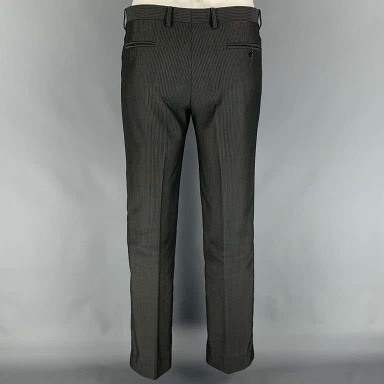 ETRO Size 42 Regular Gray & Charcoal Stripe Wool Notch Lapel Suit For Sale 2