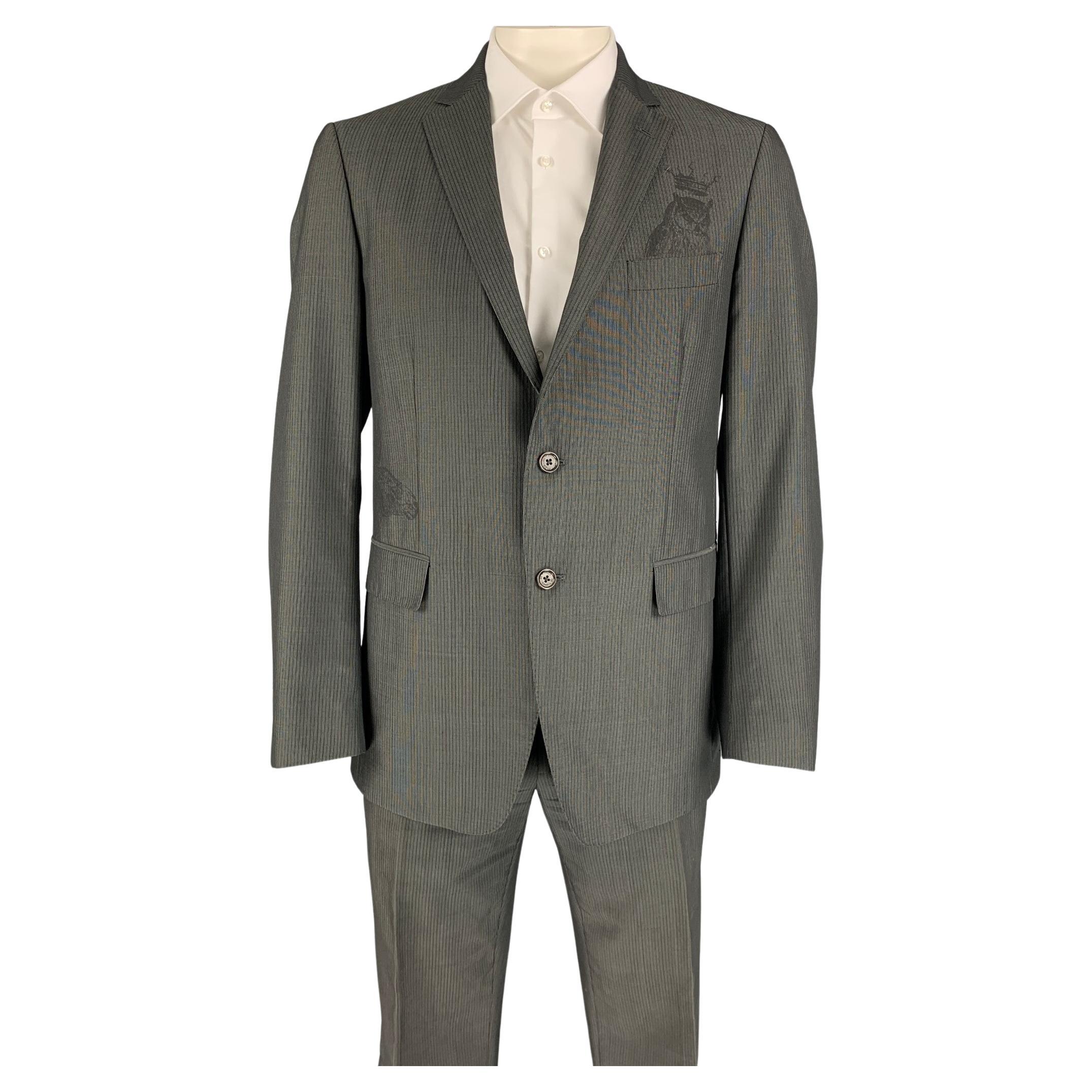 ETRO Size 42 Regular Gray & Charcoal Stripe Wool Notch Lapel Suit