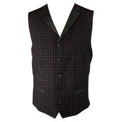 ETRO Size 44 Black & Burgundy Plaid Wool Buttoned Vest
