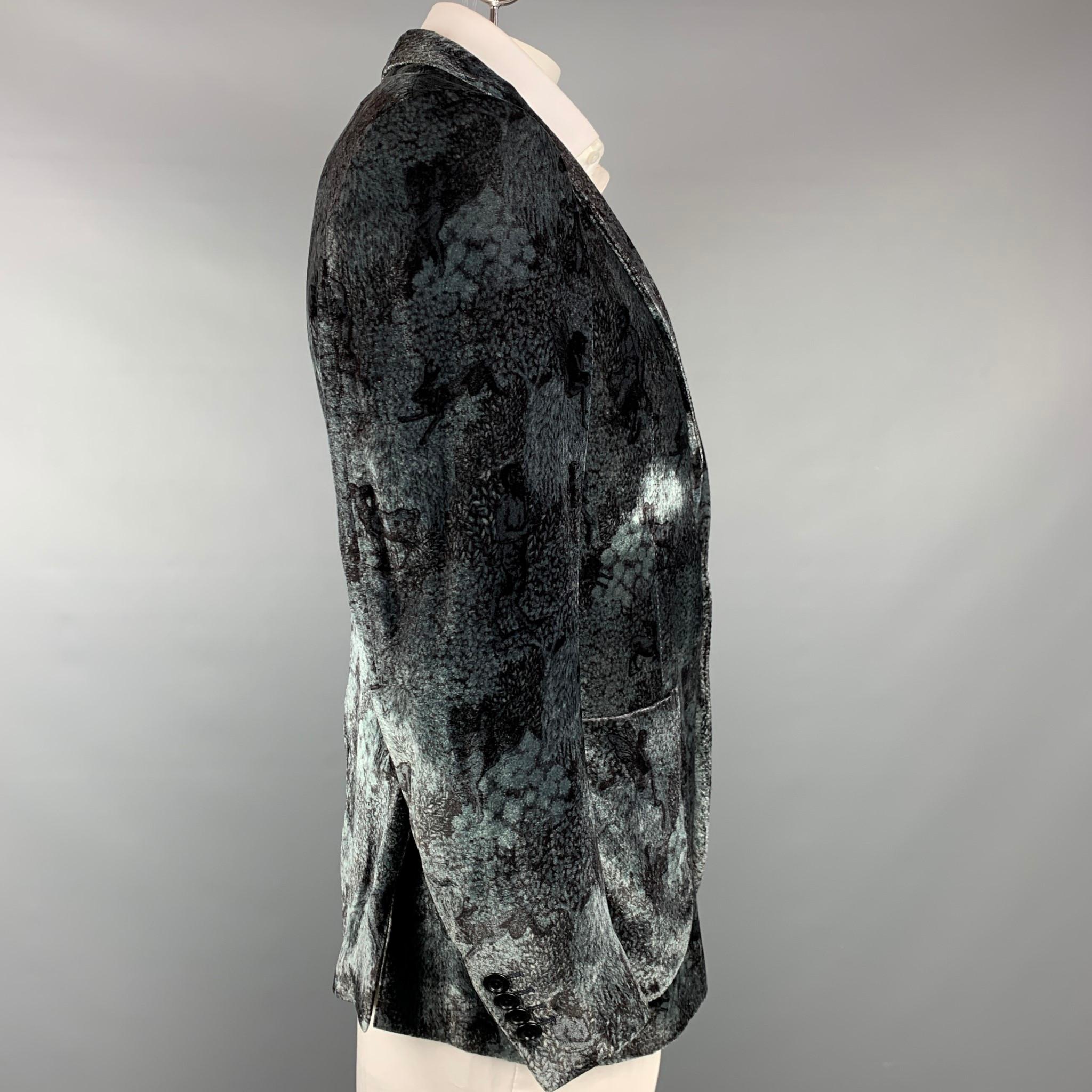 ETRO Size 44 Black & Grey Print Viscose / Silk Notch Lapel Sport Coat In Good Condition In San Francisco, CA