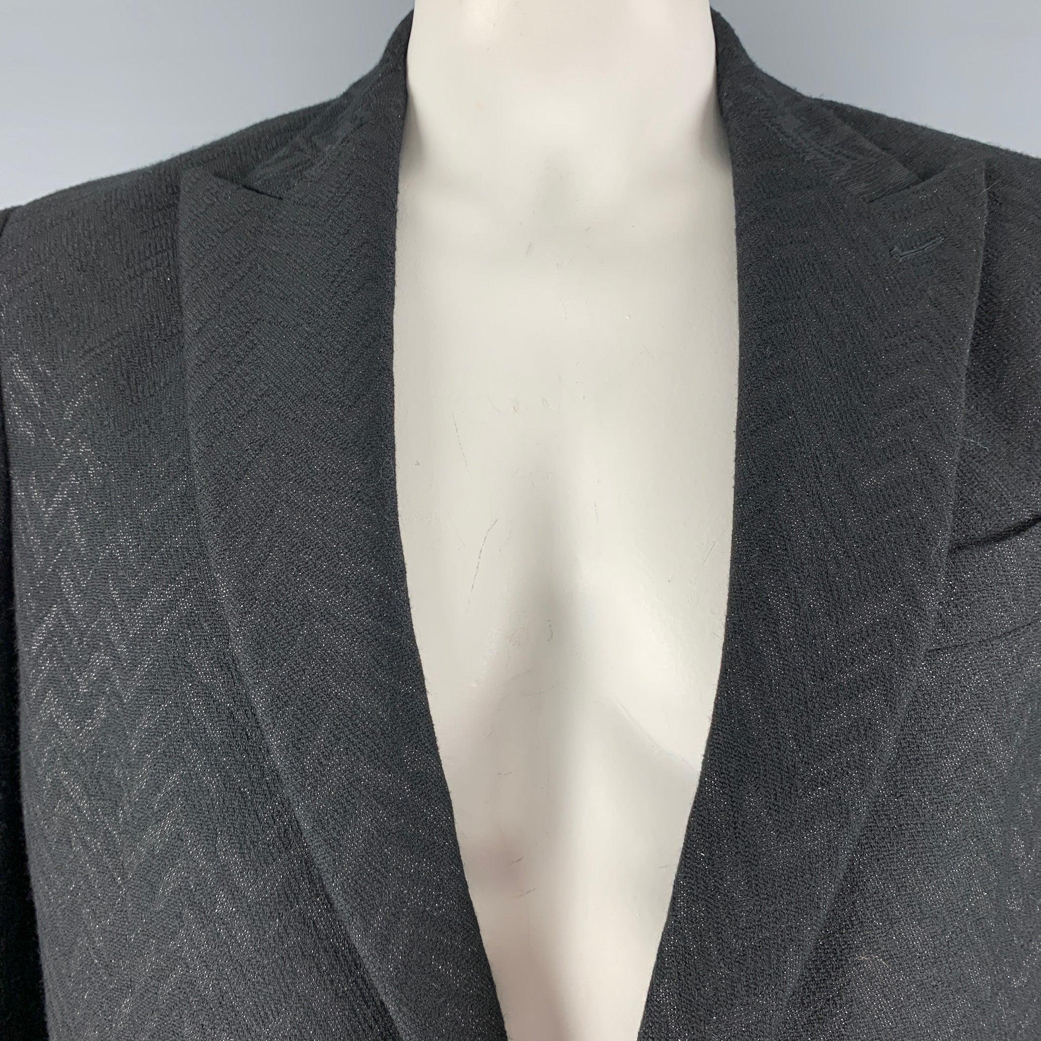 Men's ETRO  Size 44 Black Metallic Chevron Wool Blend Peak Lapel Sport Coat For Sale