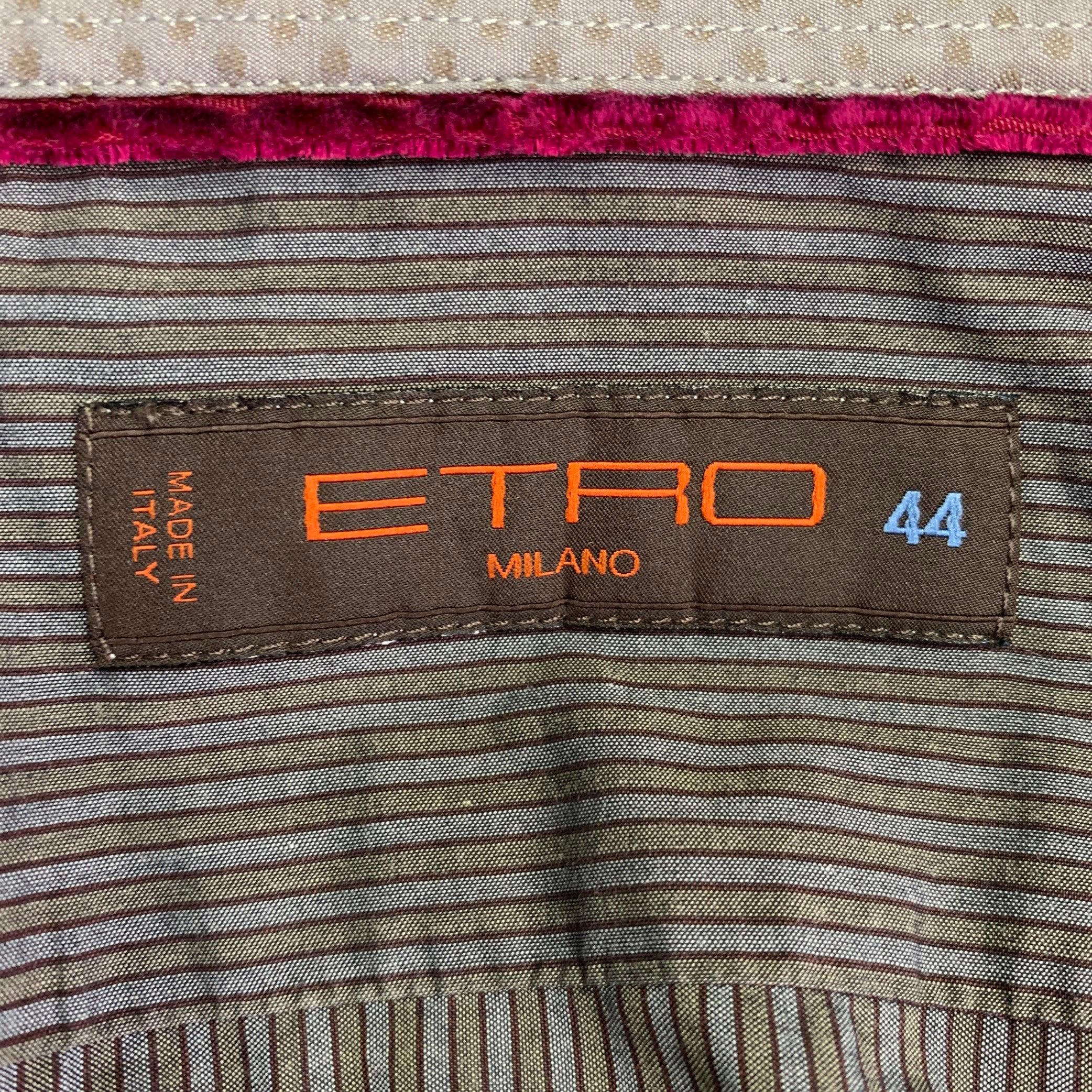 Men's ETRO Size 44 Grey Charcoal Stripe Cotton Curved Cutaway Long Sleeve Shirt For Sale