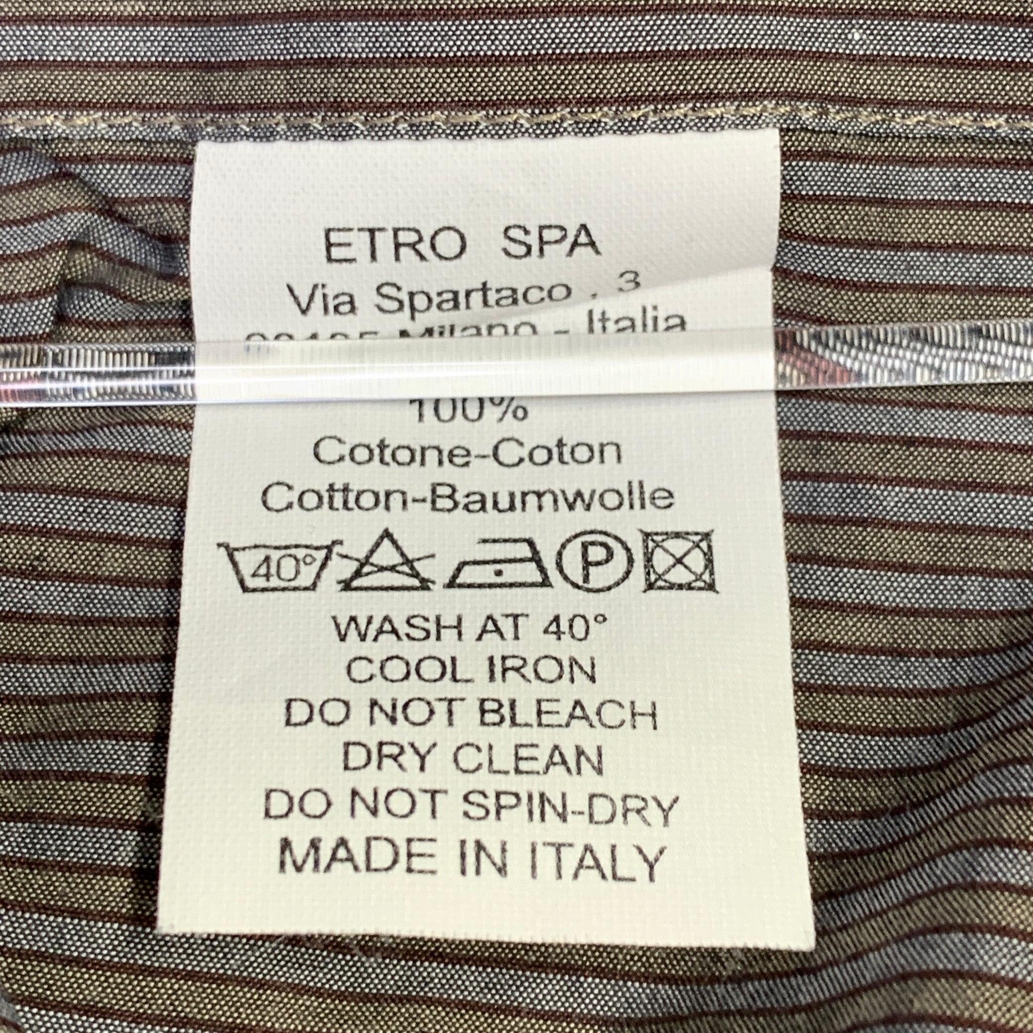 ETRO Size 44 Grey Charcoal Stripe Cotton Curved Cutaway Long Sleeve Shirt For Sale 1