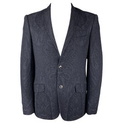 ETRO Size 44 Navy Paisley Wool / Cotton Notch Lapel Sport Coat