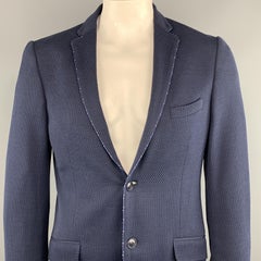 ETRO Size 44 Navy Textured Long Cotton Notch Lapel Sport Coat