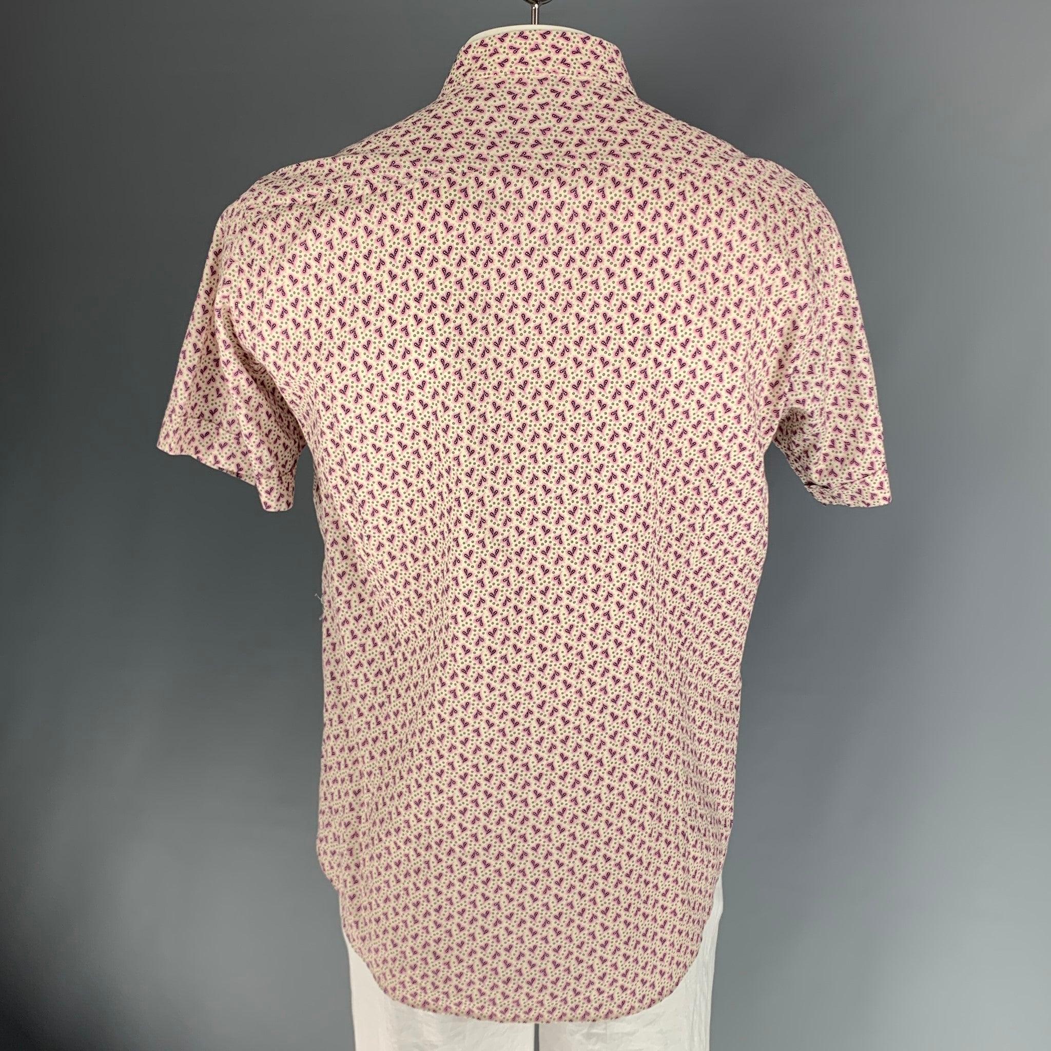 Men's ETRO Size 44 Pink White Dots Cotton Short Sleeve Shirt For Sale