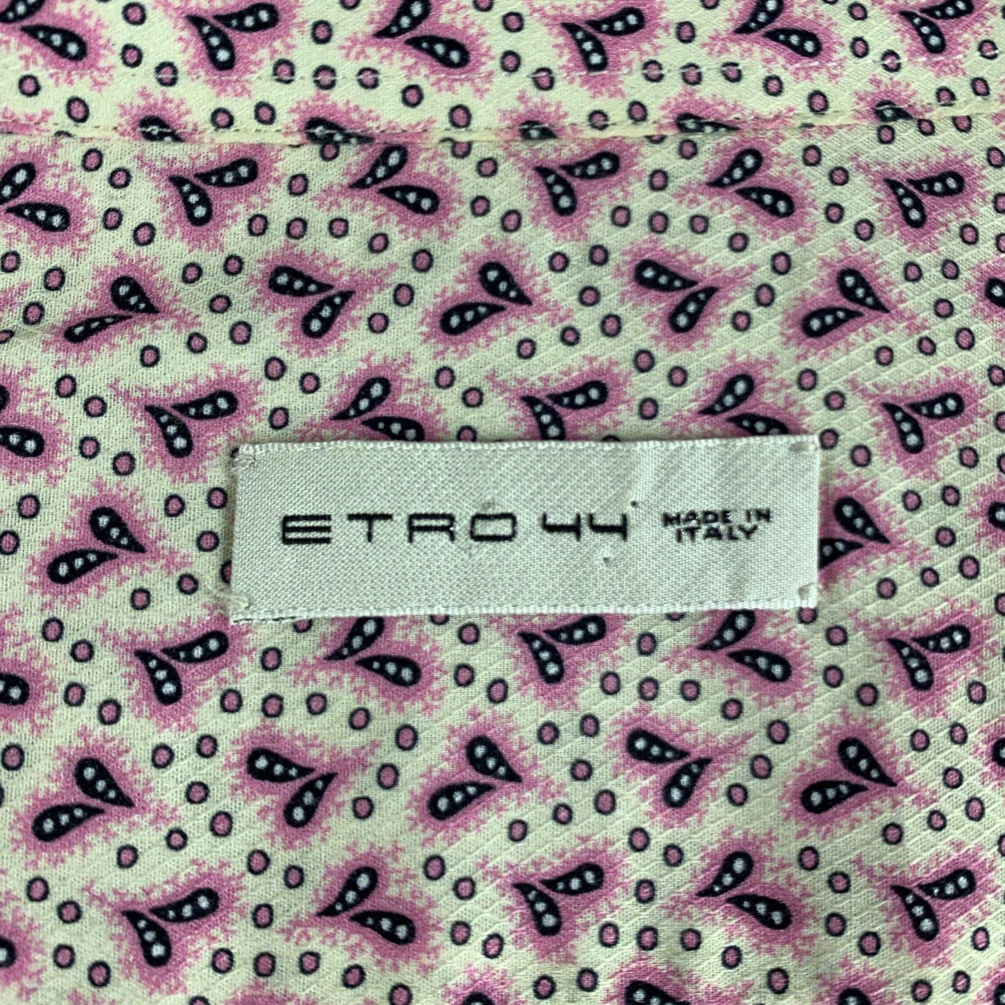 ETRO Size 44 Pink White Dots Cotton Short Sleeve Shirt For Sale 1
