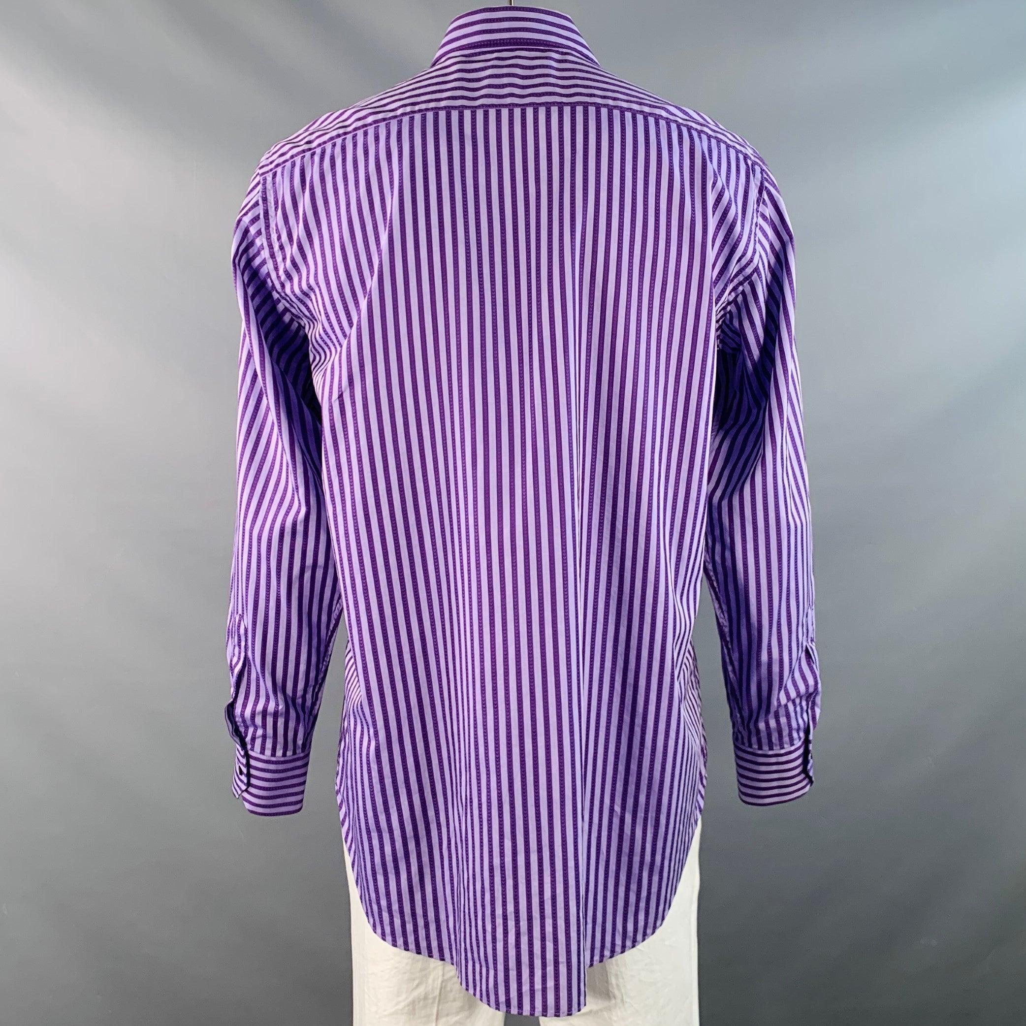 ETRO Talla 44 Camisa de Manga Larga de Algodón a Rayas Lila Morado Cuello Extendido en Excelente estado para la venta en San Francisco, CA
