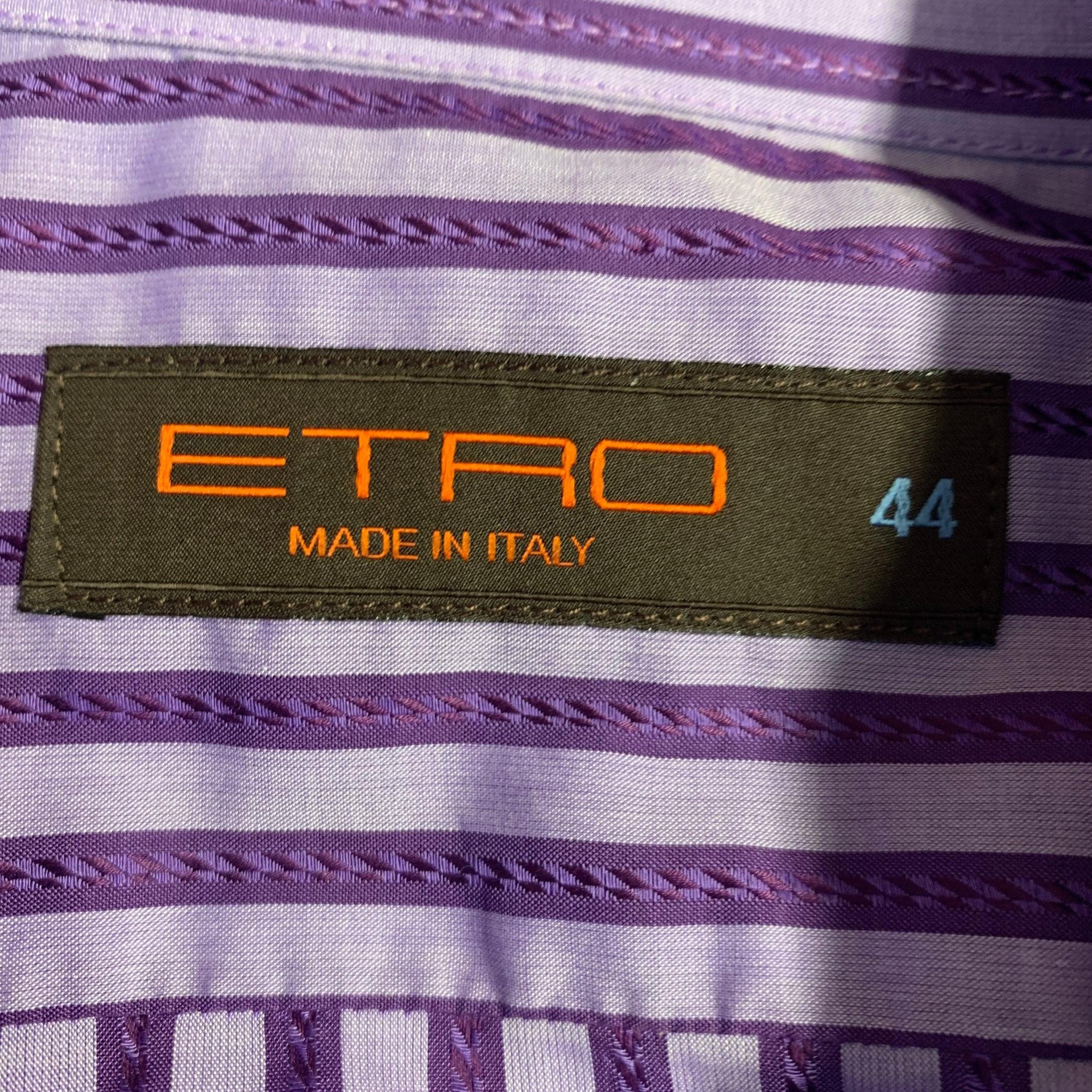 De los hombres ETRO Talla 44 Camisa de Manga Larga de Algodón a Rayas Lila Morado Cuello Extendido en venta