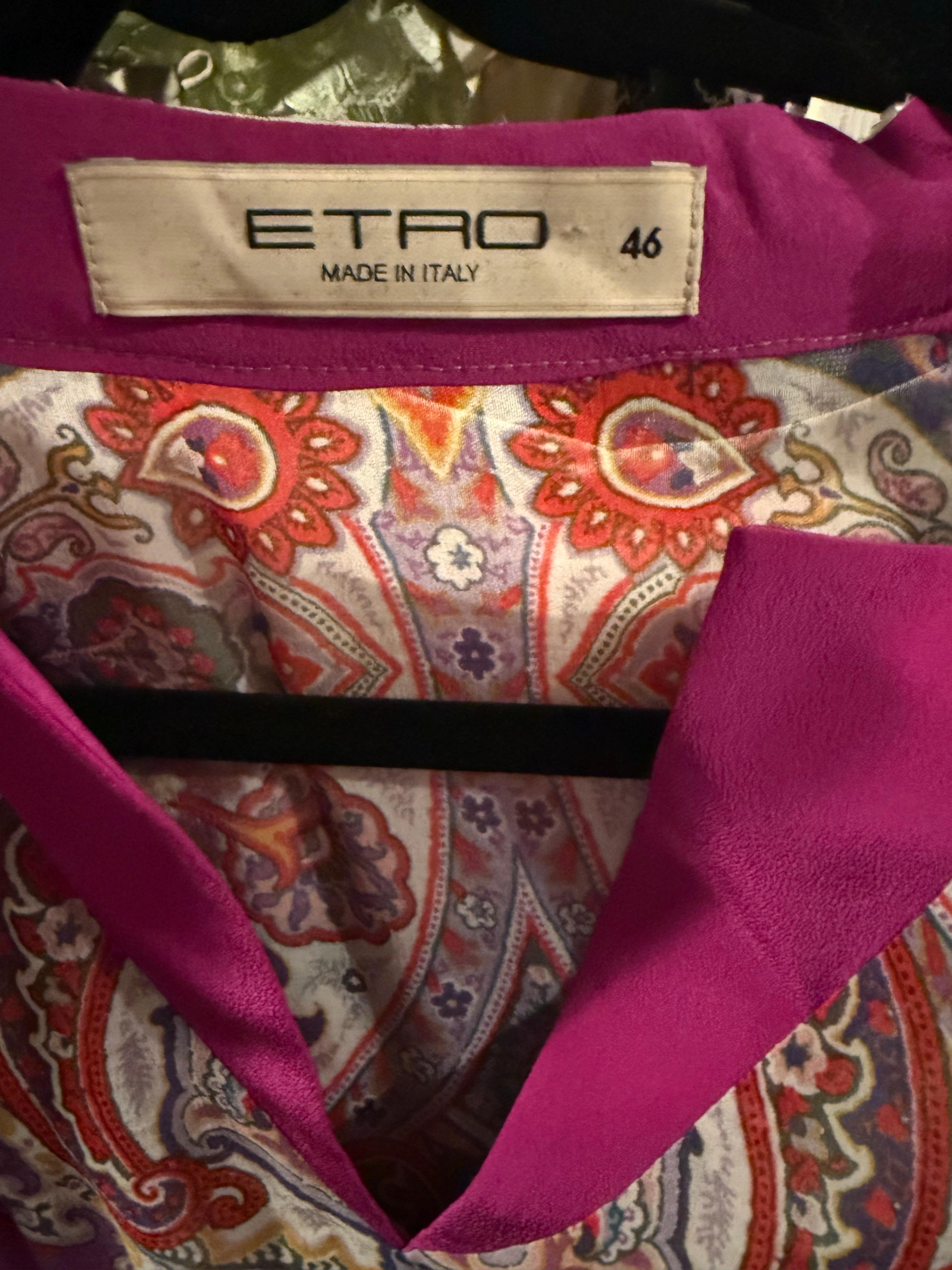 Etro Size 46 / 10 Beaded Silk and Cotton Purple Paisley Long Sleeve Tunic Dress For Sale 1