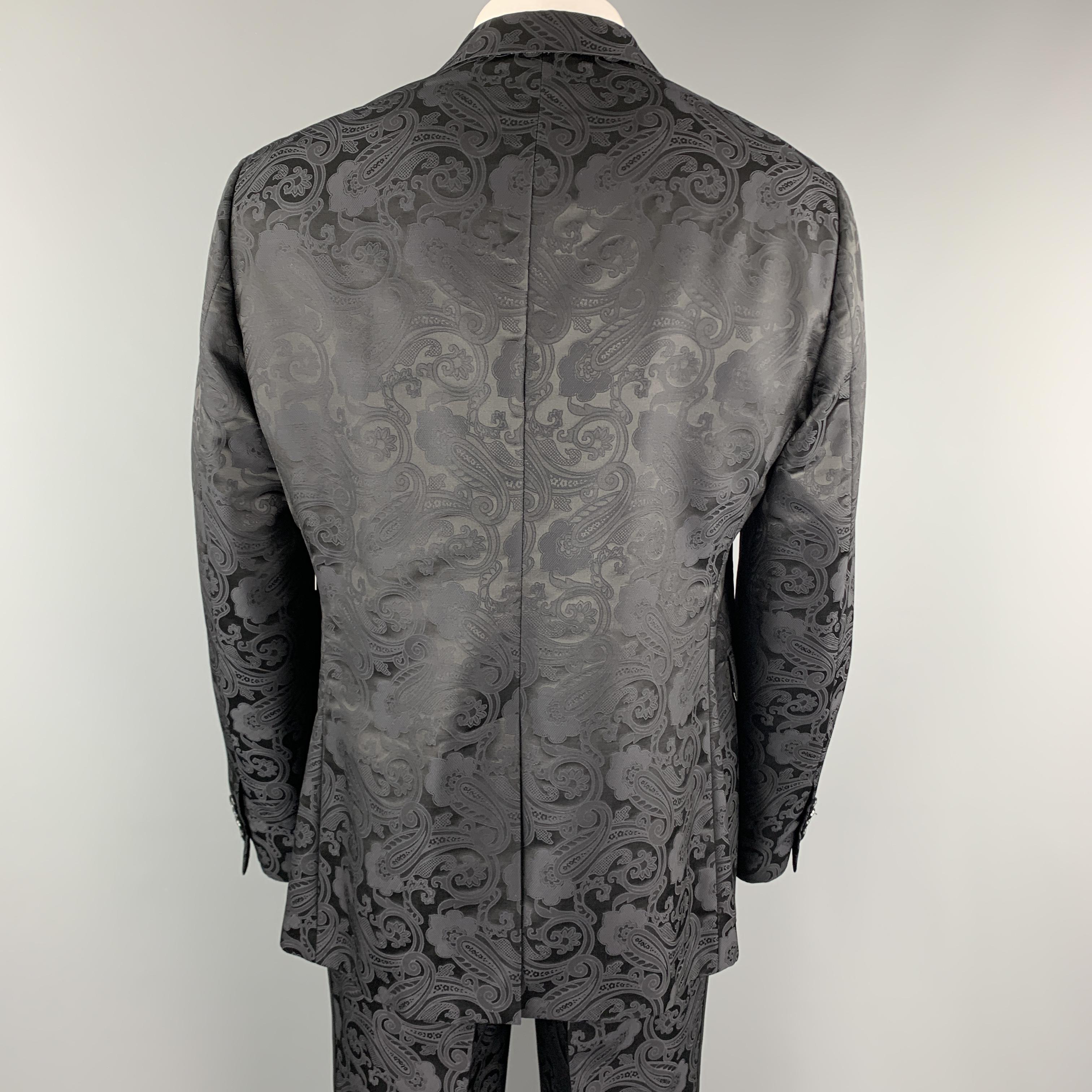 ETRO Size 46 Black Paisley Wool / Silk Satin Peak Lapel Tuxedo 1