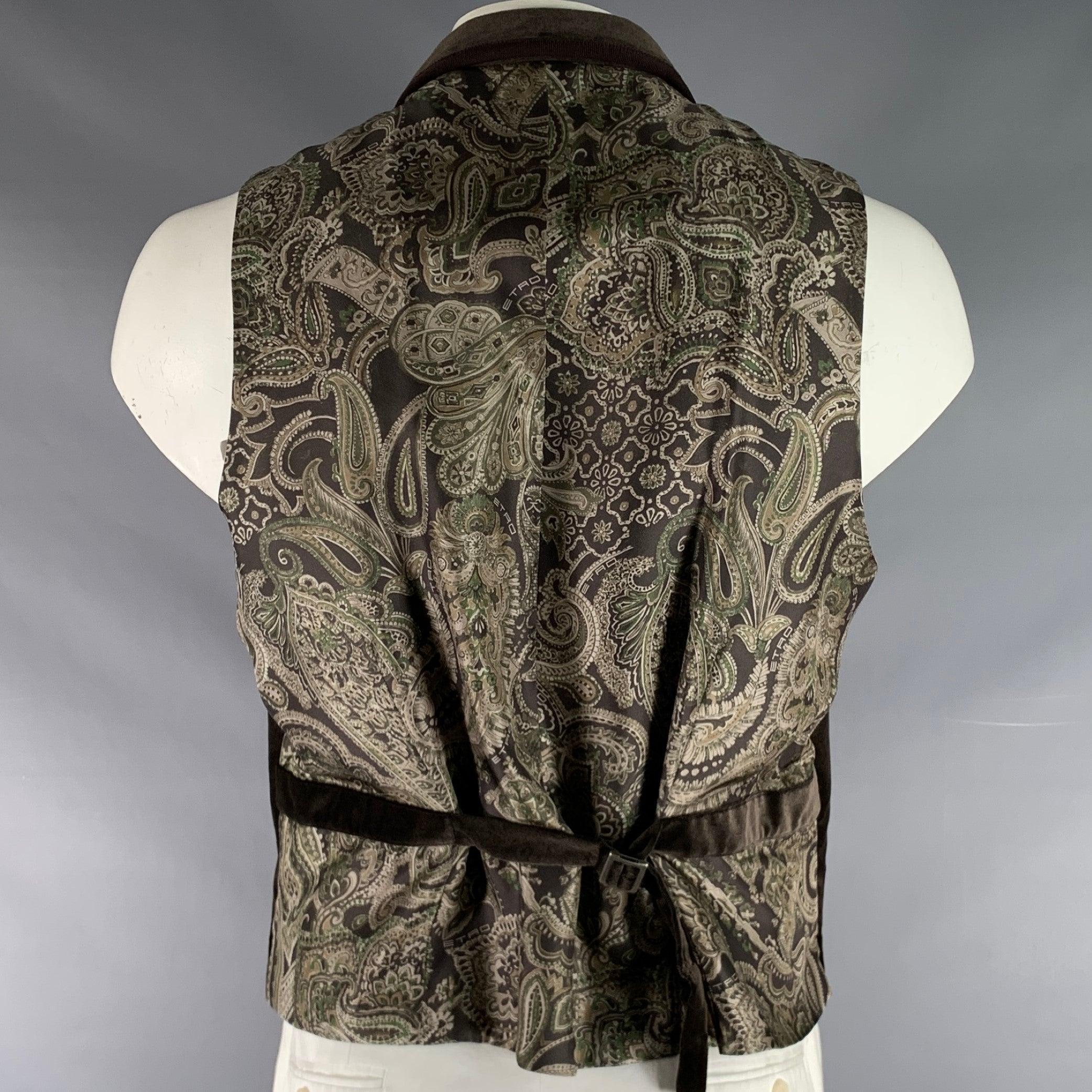 Black ETRO Size 46 Brown Velvet Cotton Notch Lapel Vest