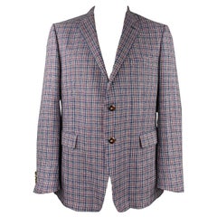 ETRO Size 48 Blue & Red Plaid Hemp Blend Notch Lapel Sport Coat