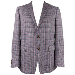 ETRO Size 48 Blue & Red Plaid Hemp Blend Notch Lapel Sport Coat