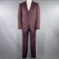ETRO Size 48 Burgundy Black Gold Plaid Wool Notch Lapel Suit
