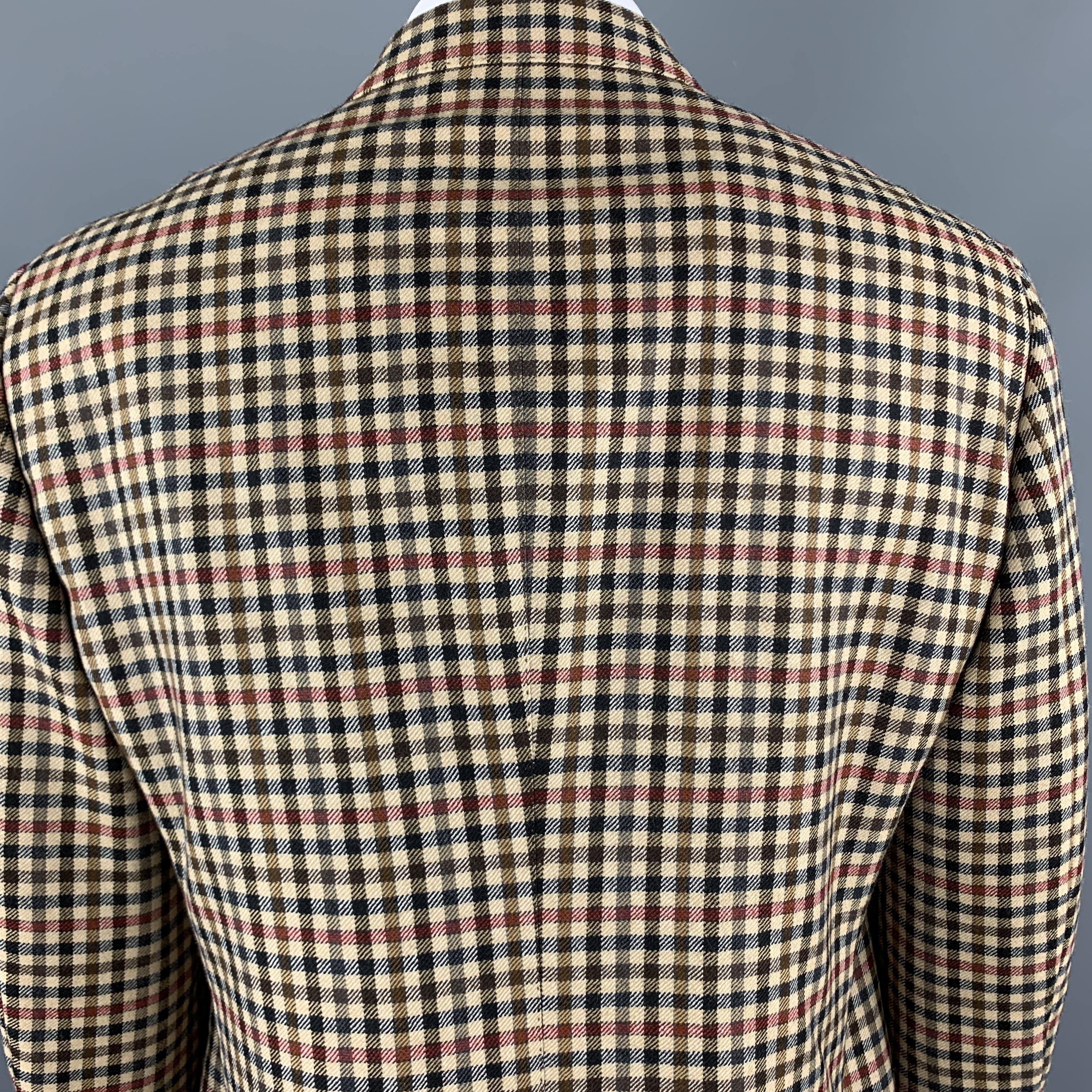 ETRO Size 48 Khaki & Brown Checkered Plaid Lana Wool Notch Lapel Suit In Excellent Condition In San Francisco, CA