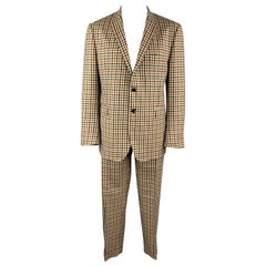 ETRO Size 48 Khaki & Brown Checkered Plaid Lana Wool Notch Lapel Suit