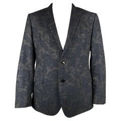 ETRO Size 48 Navy & Grey Print Wool Blend Notch Lapel Sport Coat