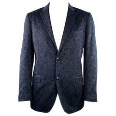 ETRO Size 50 Navy Paisley Cotton Blend Slim Fit Notch Lapel Sport Coat