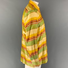 ETRO Size 50 Yellow Green Stripe Silk Tunic Long Sleeve Shirt
