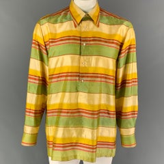 ETRO Size 50 Yellow Green Stripe Silk Tunic Long Sleeve Shirt