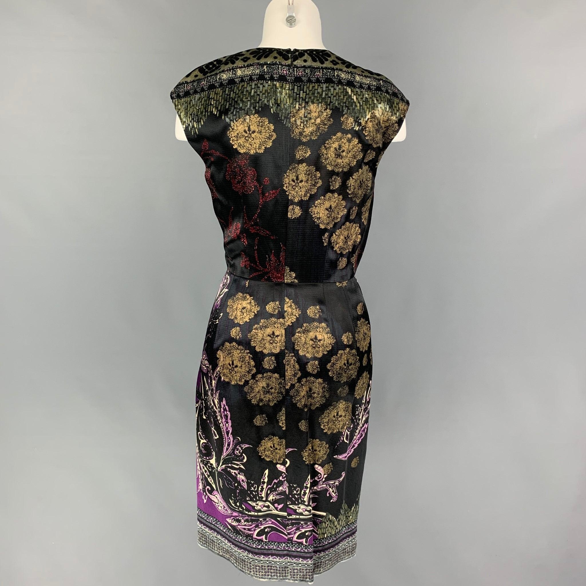ETRO Size 6 Black Multi-Color Viscose Abstract floral Sleeveless Dress In Excellent Condition For Sale In San Francisco, CA
