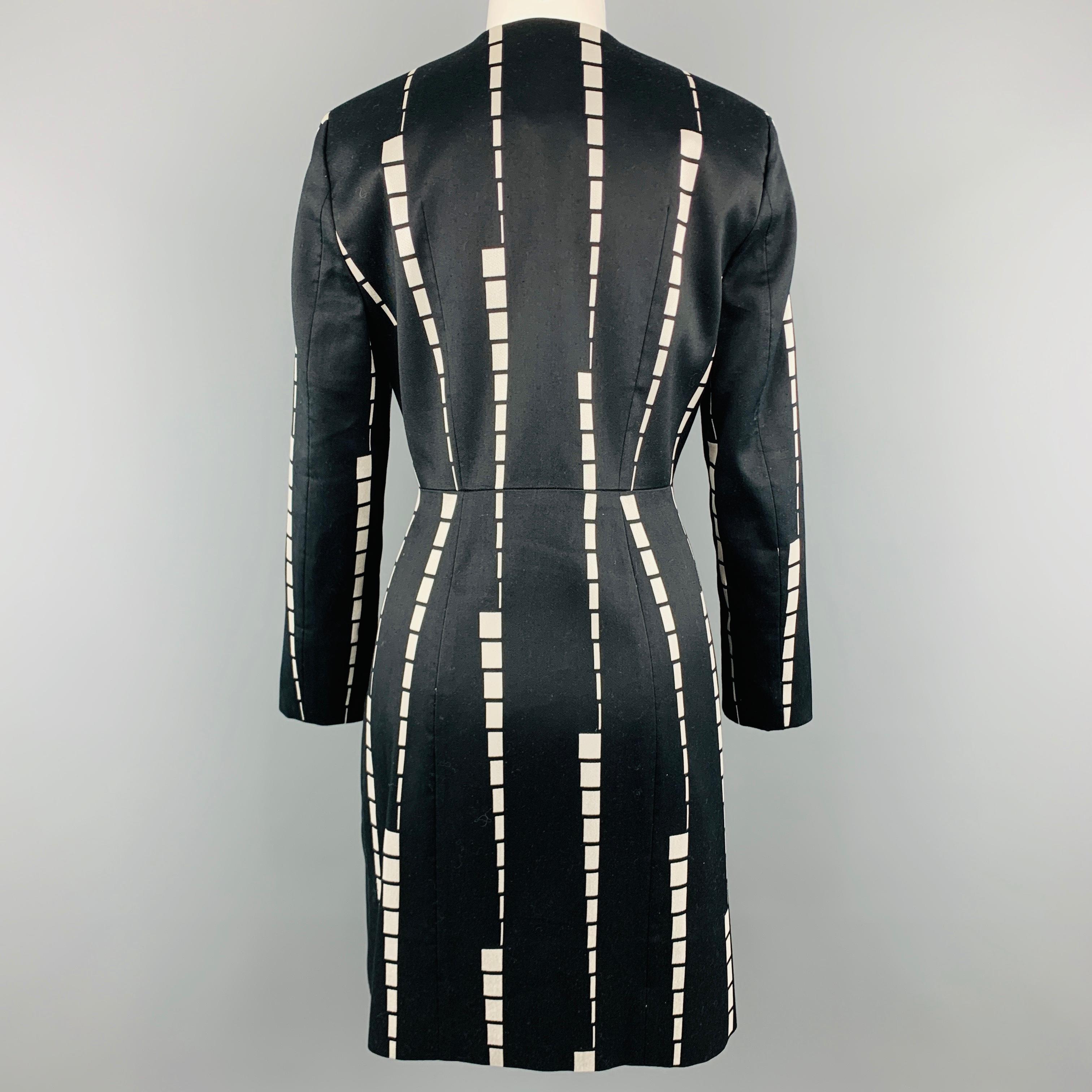 ETRO Size 6 Black & White Geometric Stripe V Neck PLeat Skirt Coat 1