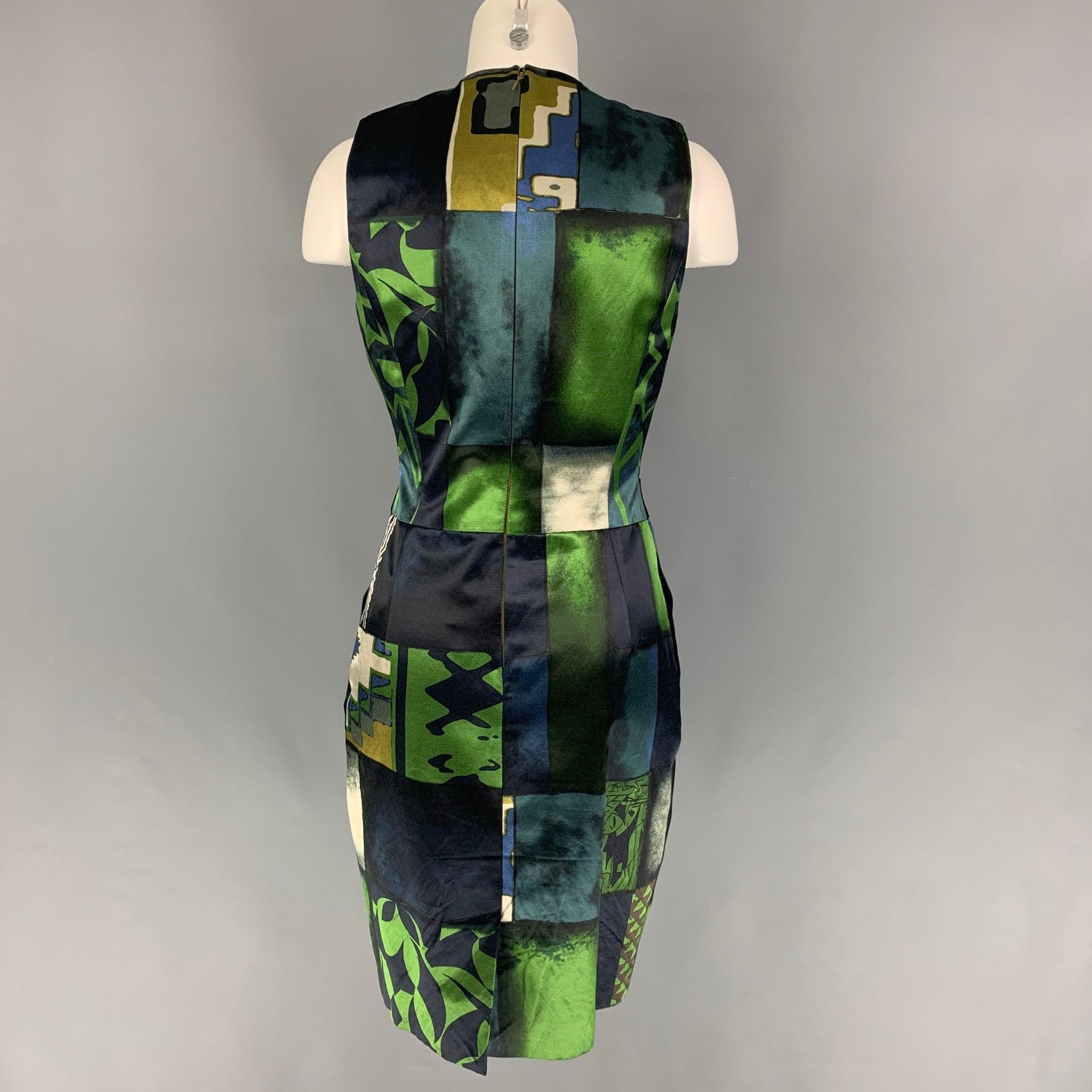 ETRO Size 6 Green Black Cotton Viscose Abstract Sleeveless Dress In Good Condition For Sale In San Francisco, CA