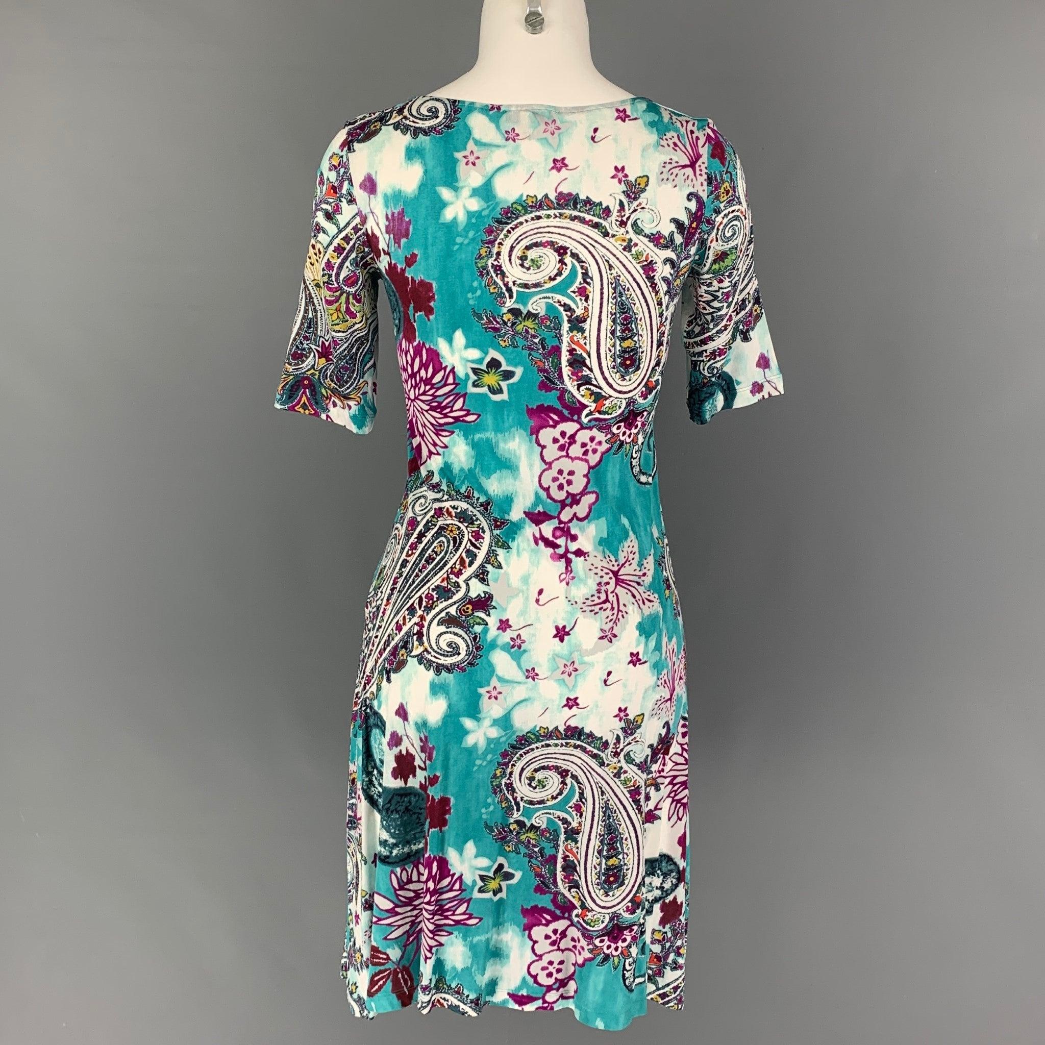 ETRO Talla 6 Vestido Paisley Verde Multicolor Viscosa Gris en venta