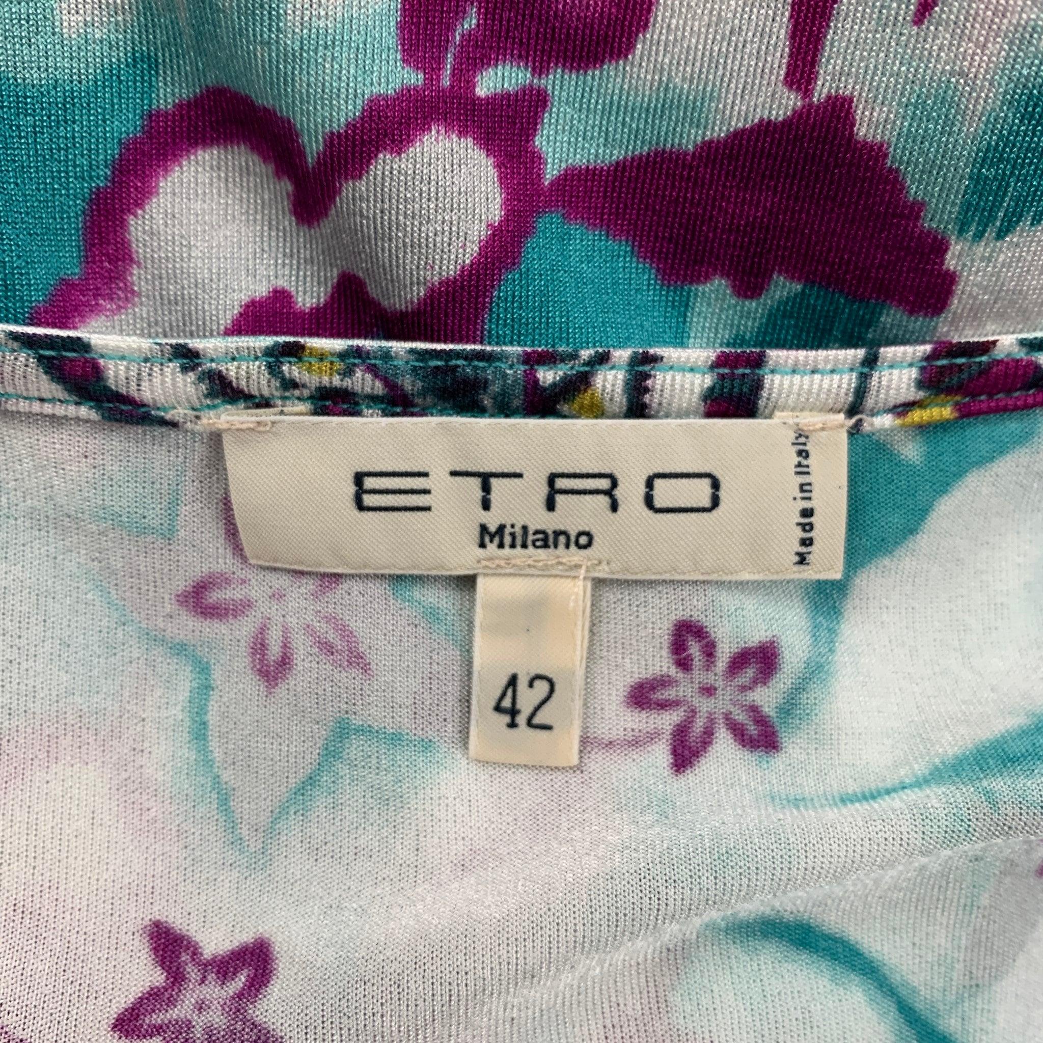ETRO Size 6 Green Multi-Color Viscose Paisley Dress For Sale 1