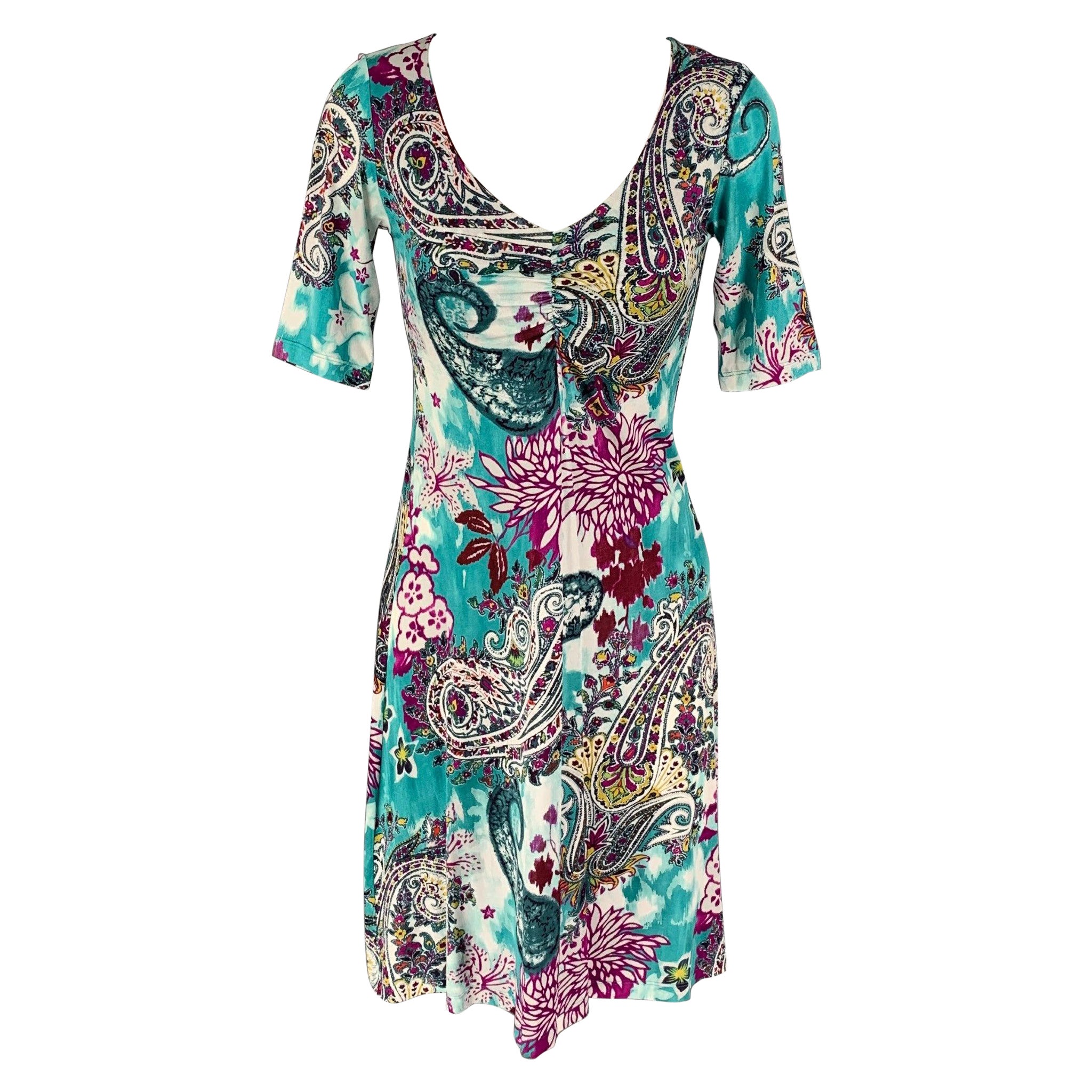 ETRO - Robe à motif cachemire en viscose multicolore verte, taille 6